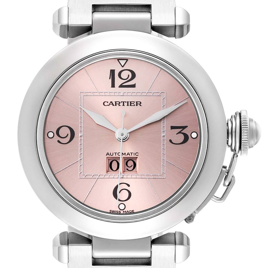 Cartier Pasha Big Date Pink Dial Steel Ladies Watch W31058M7 SwissWatchExpo