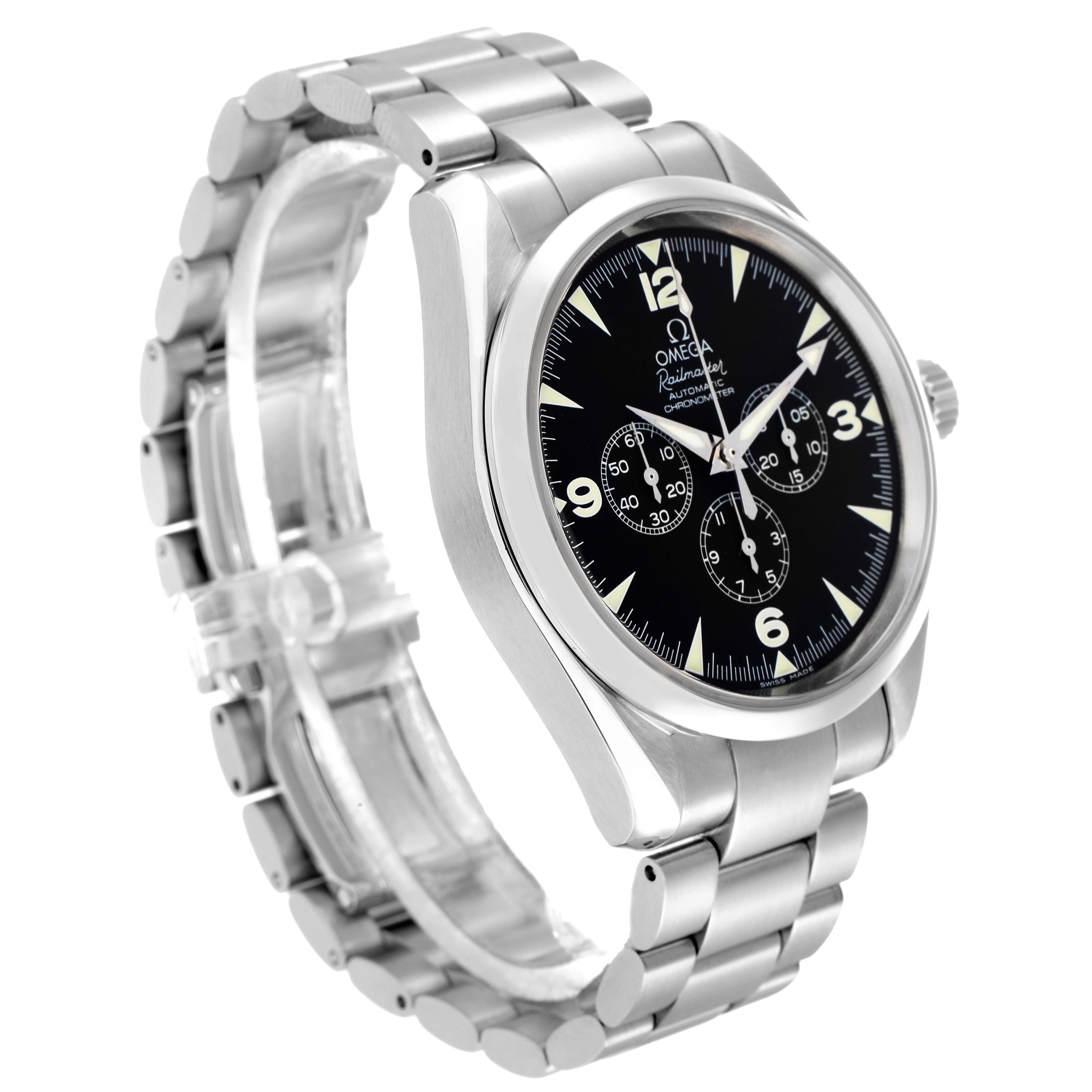 The Omega Aqua Terra 2812.52.37 Men
s Stainless Steel Black Dial watch is shown at a three-quarter angle, highlighting the bracelet, case, and face.