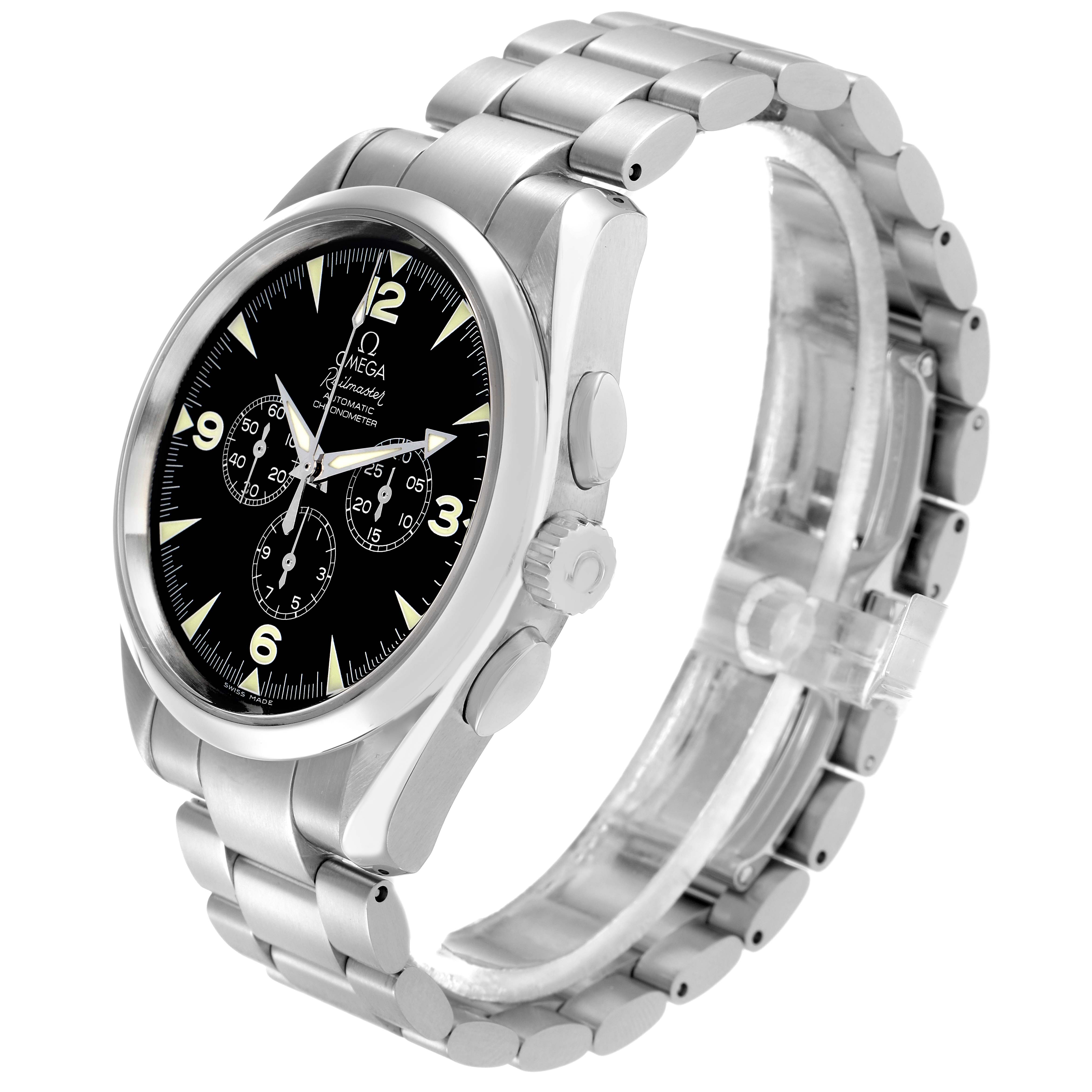 The image shows an Omega Aqua Terra 2812.52.37 Men
s Stainless Steel Black Dial watch at a three-quarter angle, highlighting the face, bezel, crown, and bracelet.