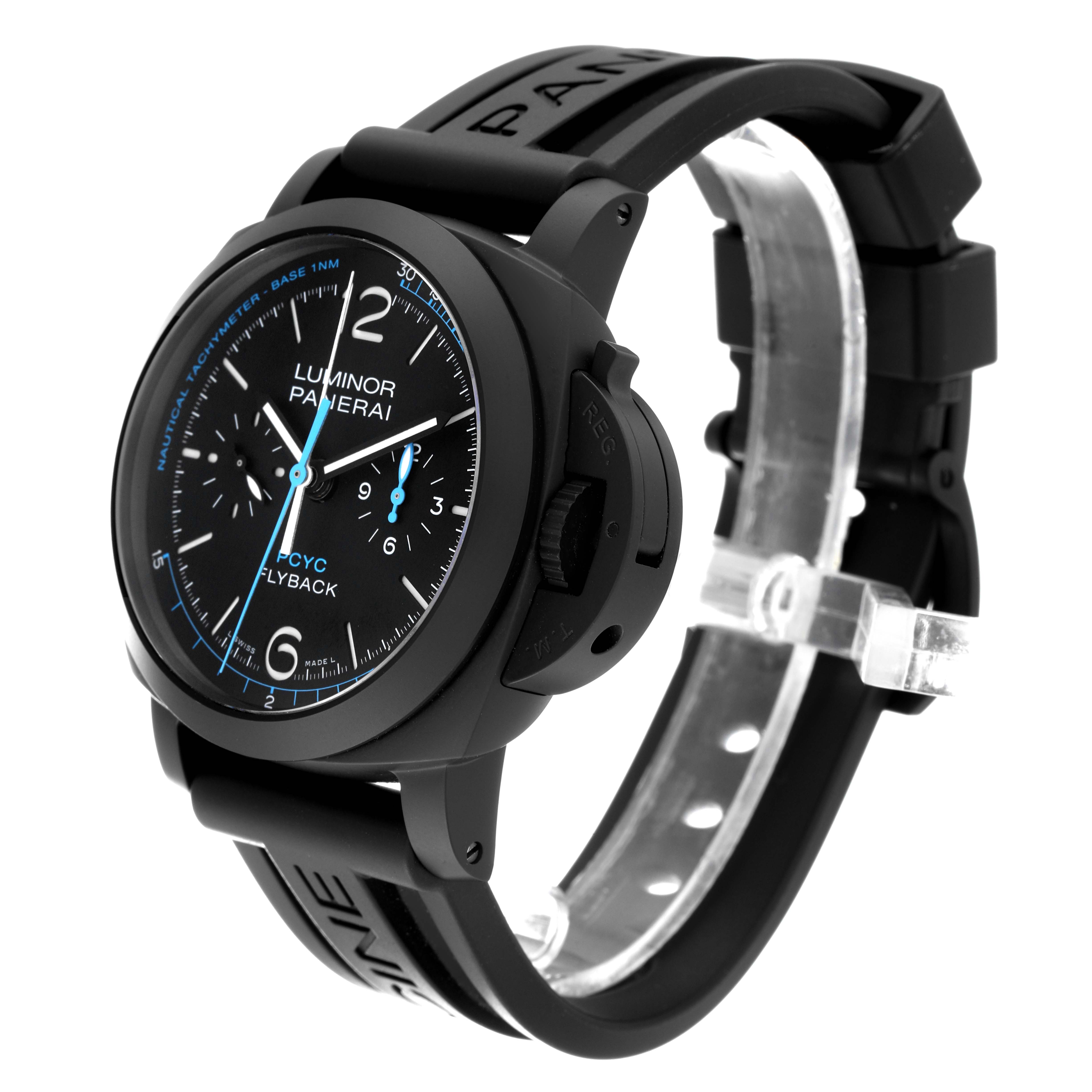 The Panerai Luminor PAM00788 Men's Ceramic Black Dial PAM00788 Men's Ceramic Black Dial watch is shown at a slight angle, displaying the watch face, case, and part of the strap.