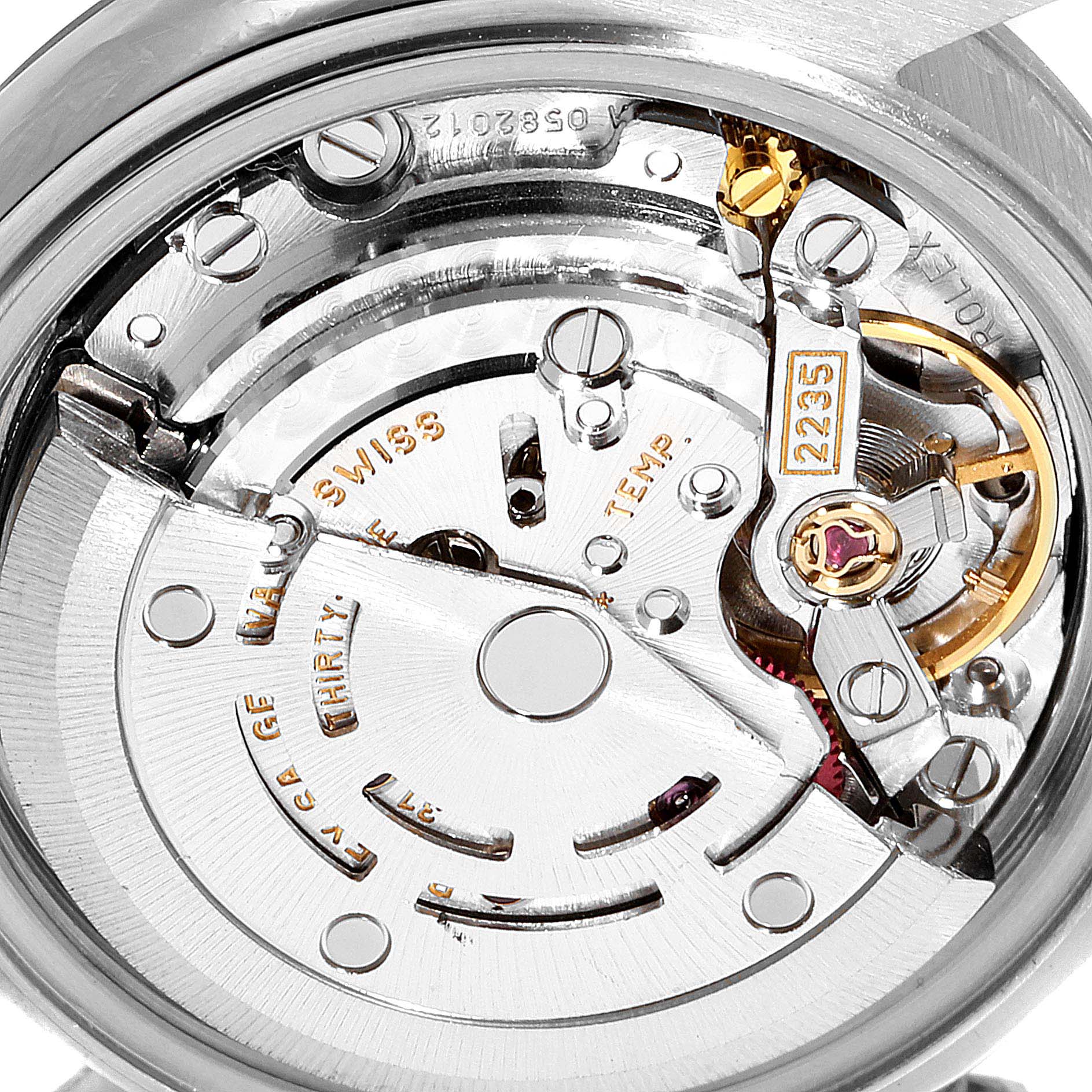 The image shows the internal mechanical movement of a Rolex Datejust 79160 Women's Stainless Steel Silver Dial 79160 Women's Stainless Steel Silver Dial watch, viewed from the back.