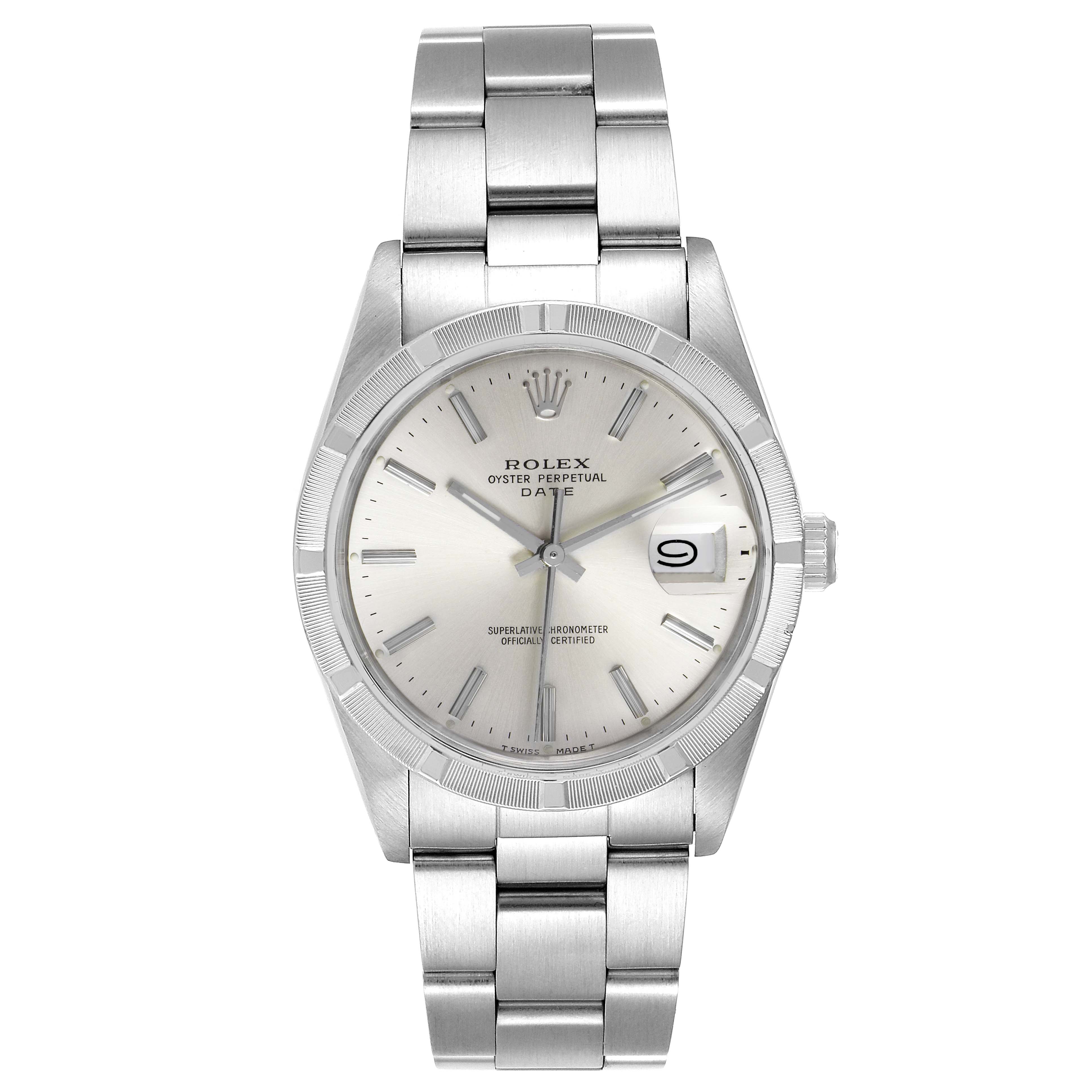 The Rolex Vintage Collection 15010 Men's Stainless Steel Silver Dial 15010 Men's Stainless Steel Silver Dial model is shown from a front angle, highlighting its face, bezel, and metal bracelet.