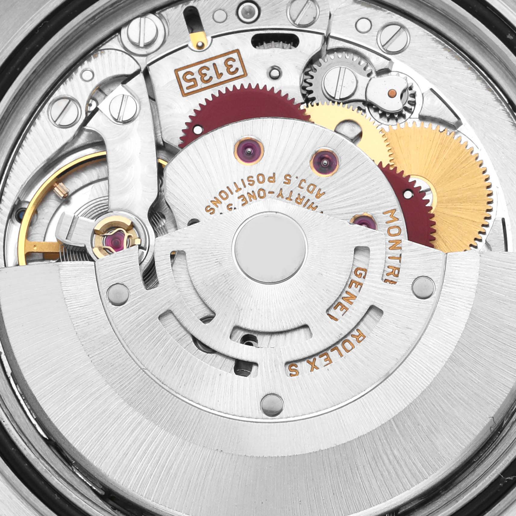 The image shows the intricate inner mechanism of the Rolex Datejust 16234 Men's Stainless Steel Silver Dial 16234 Men's Stainless Steel Silver Dial watch from a top-down angle.