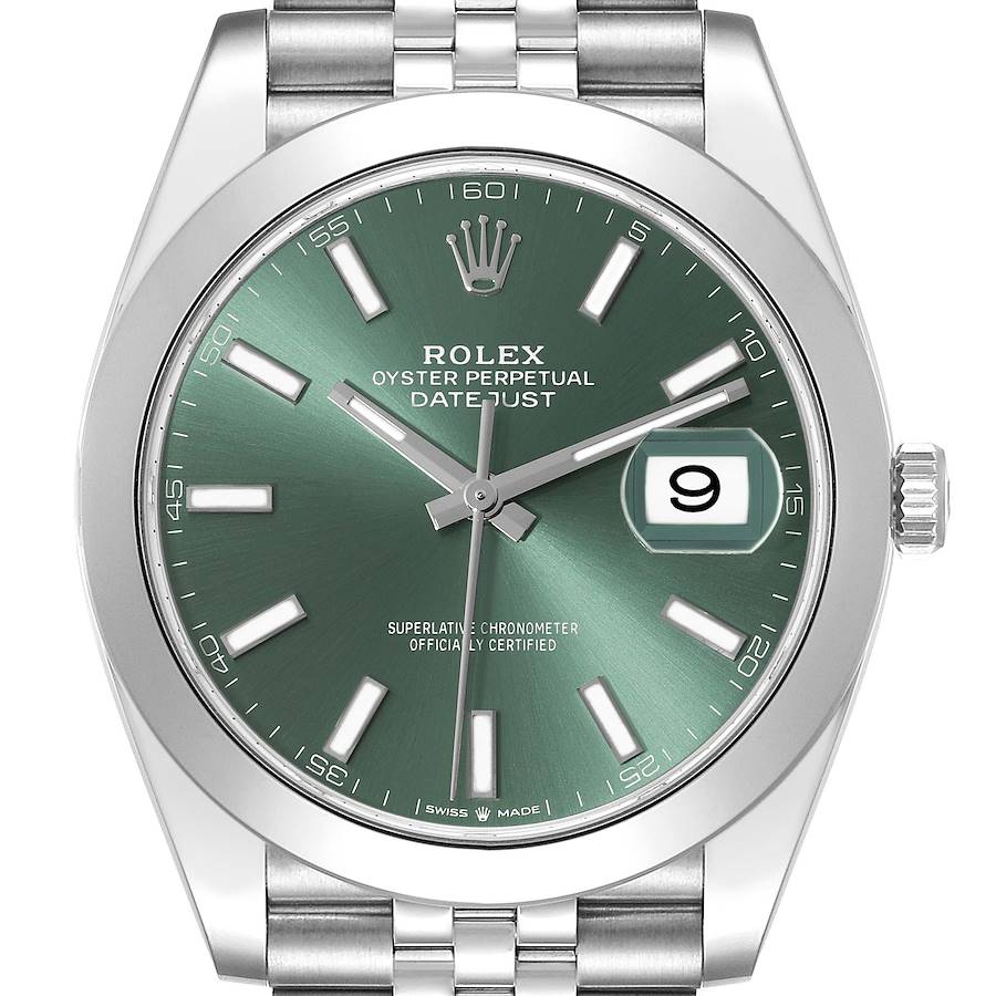 Rolex Datejust 41 Mint Green Dial Steel Mens Watch 126300 Box Card SwissWatchExpo