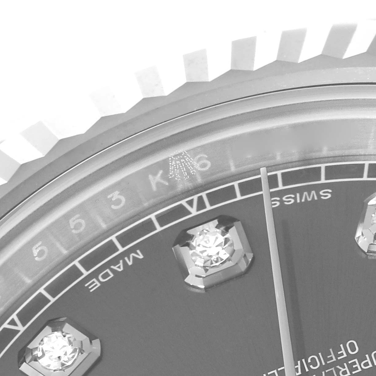 The image shows a close-up of the dial and bezel of the Rolex Datejust 41 116334 Men
s Stainless Steel Grey Dial 116334 Men
s Stainless Steel Grey Dial watch.