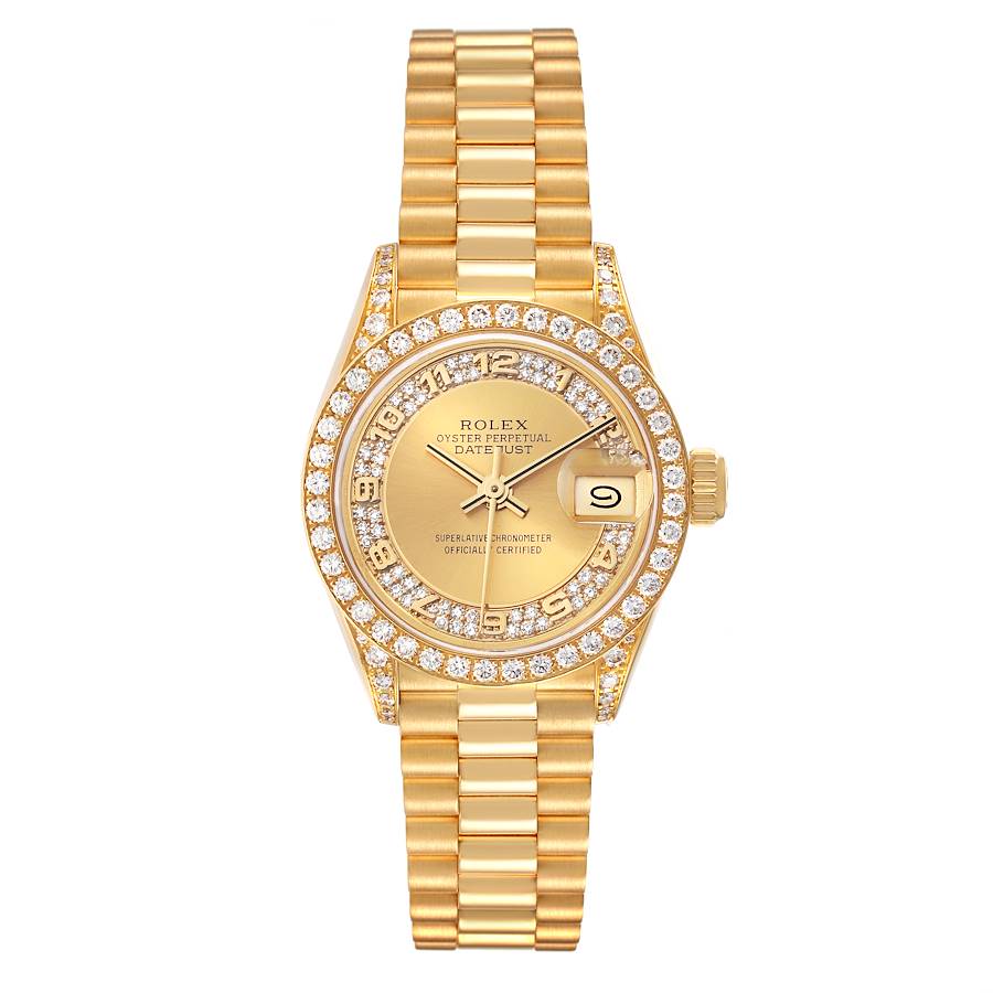 Rolex Datejust President Yellow Gold Myriad Diamond Ladies Watch 69158 Box Papers SwissWatchExpo