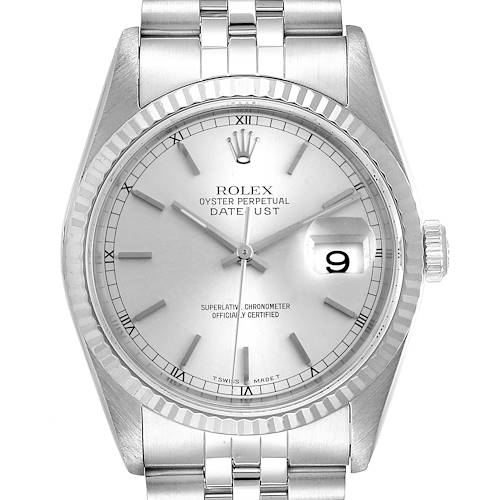 Photo of Rolex Datejust Silver Dial Steel White Gold Mens Watch 16234 Papers