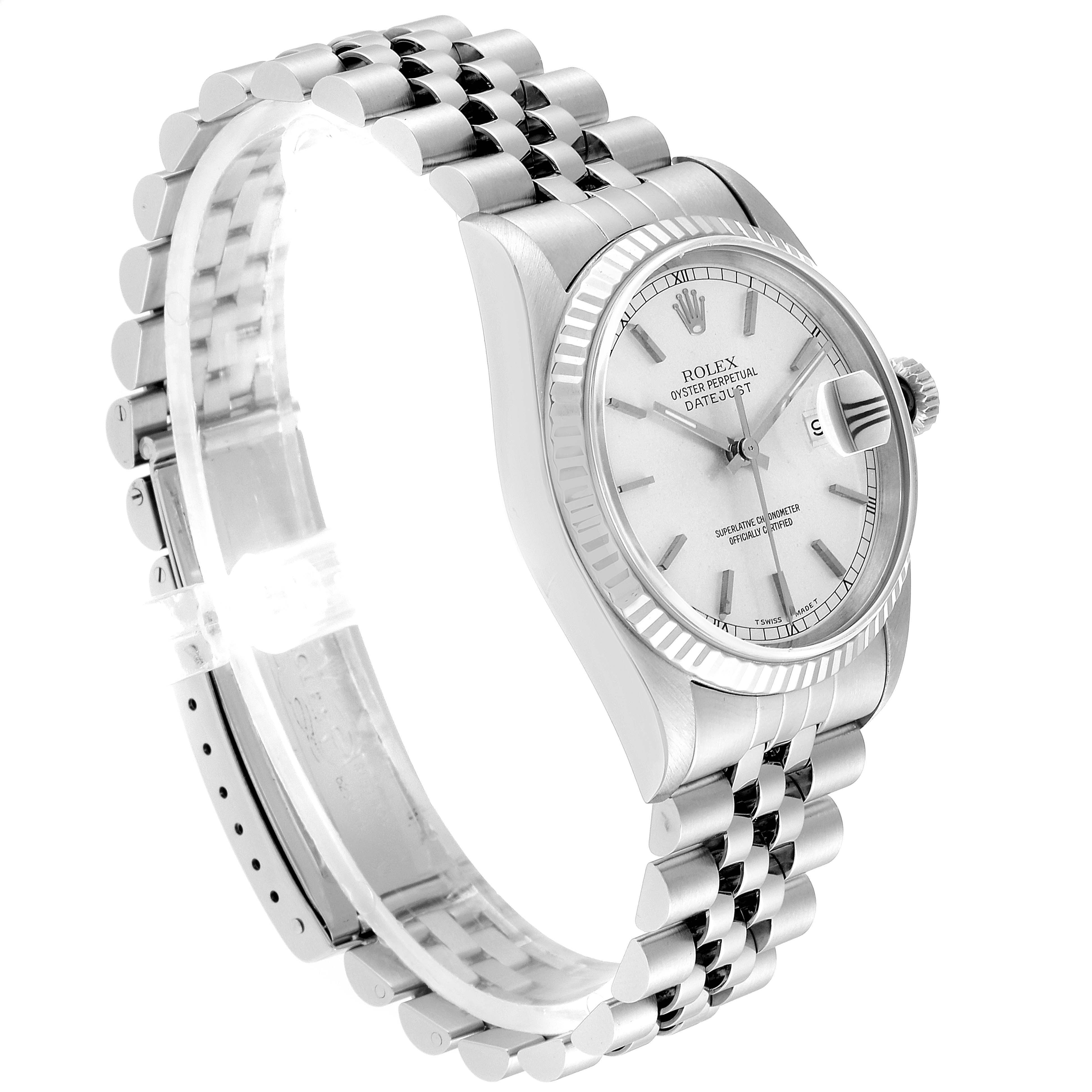 This image shows a Rolex Datejust 16234  Men's Stainless Steel Silver Dial 16234  Men's Stainless Steel Silver Dial watch from a front angle, displaying the face, bezel, crown, and bracelet.