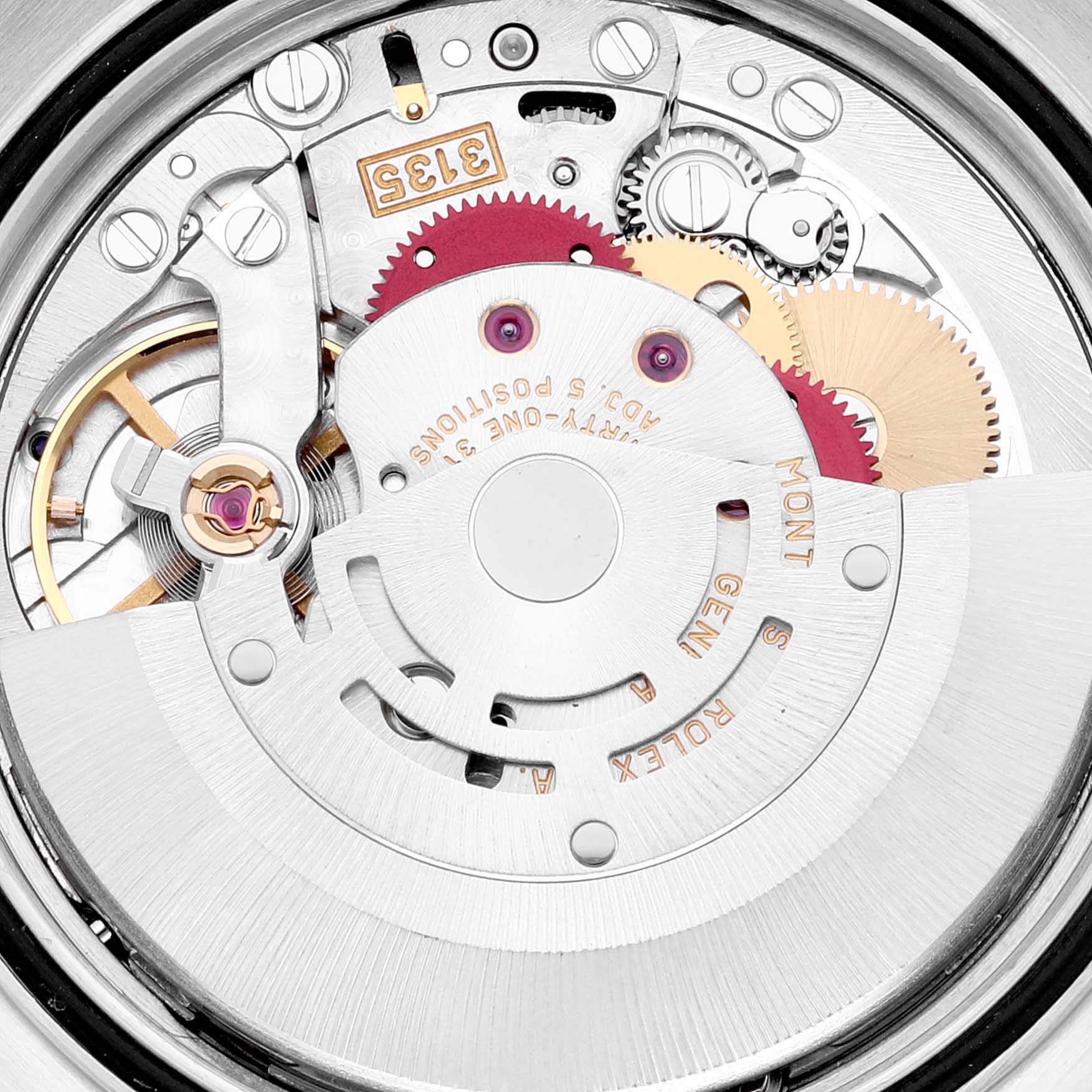 This image shows a close-up of the movement and internal mechanics of a Rolex Datejust 16233 Men's Steel and Gold (two tone) Champagne Dial 16233 Men's Steel and Gold (two tone) Champagne Dial watch.