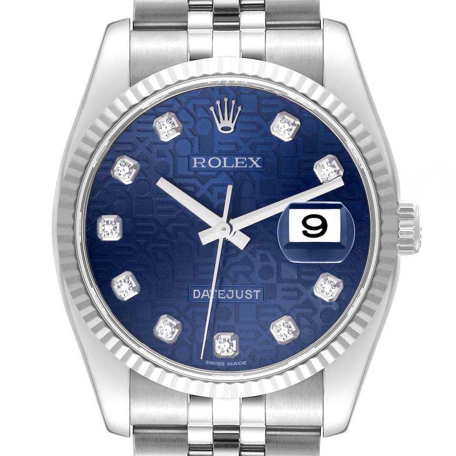 Rolex Datejust Steel White Gold Blue Anniversary Diamond Dial Mens Watch 116234 SwissWatchExpo