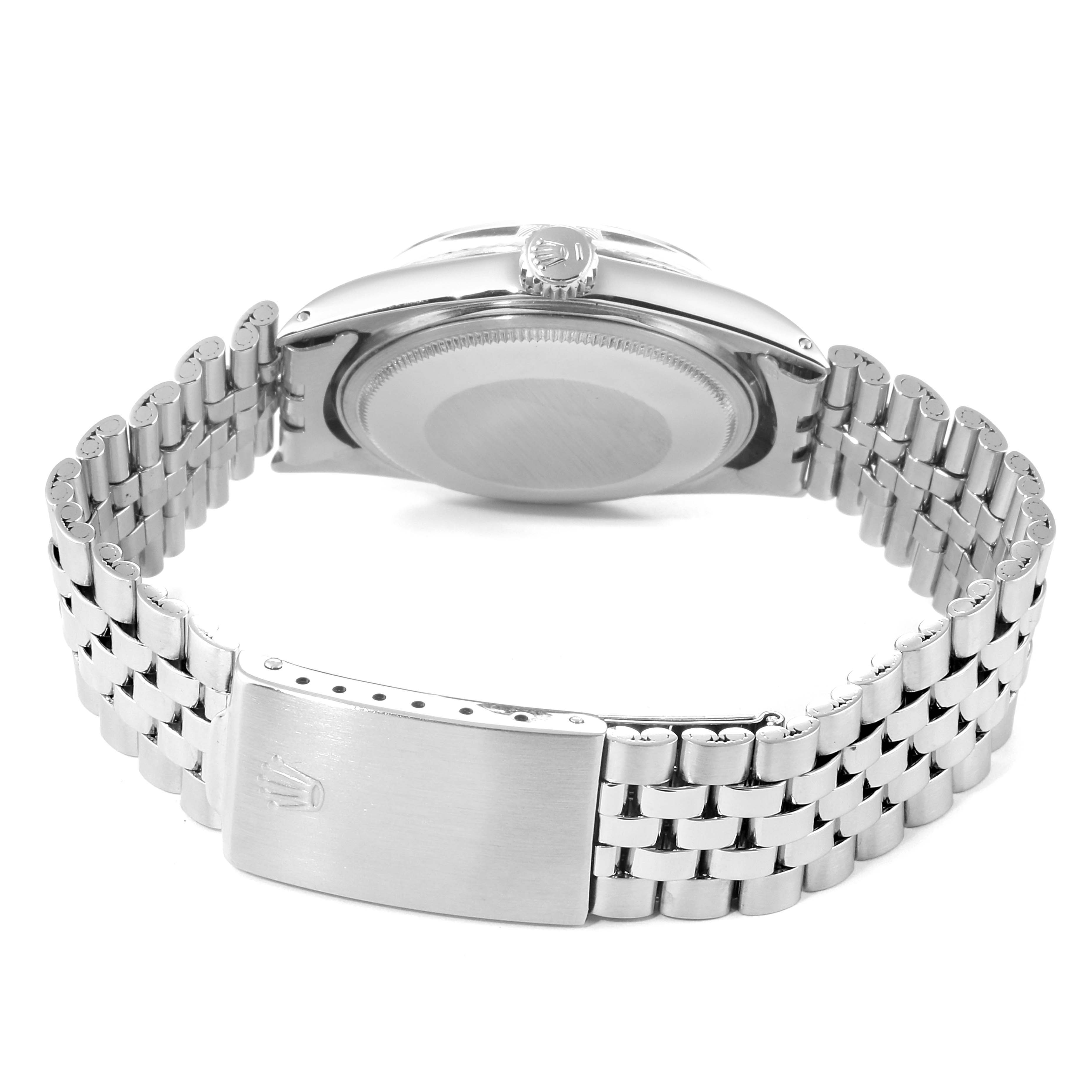 The image shows the back case and metal bracelet clasp of the Rolex Vintage Collection 1601 Men's Stainless Steel Grey Dial 1601 Men's Stainless Steel Grey Dial watch.