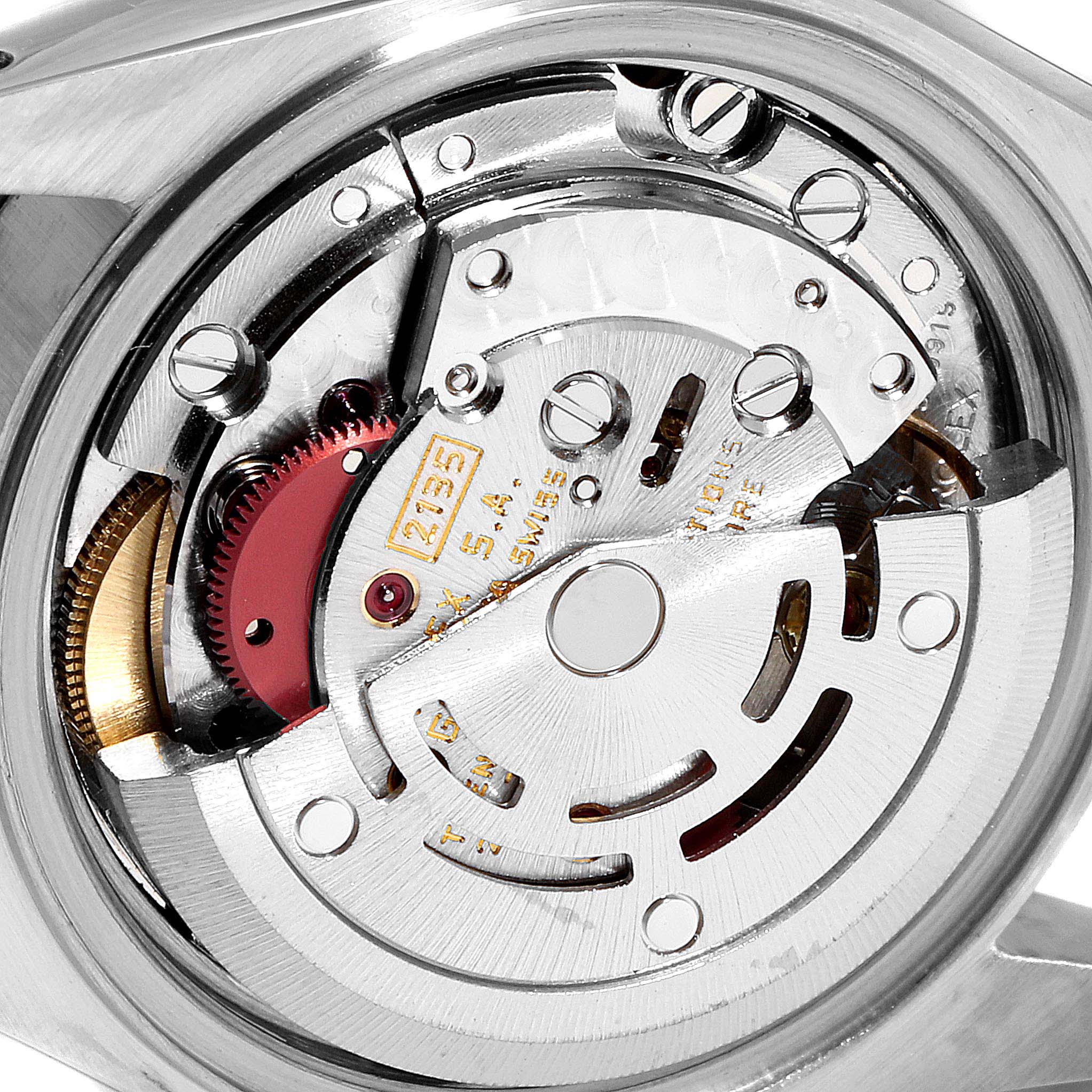 This image shows the movement mechanism of a Rolex Datejust 69173 Women
s Steel and Gold (two tone) Champagne Dial 69173 Women
s Steel and Gold (two tone) Champagne Dial watch from a close-up angle.