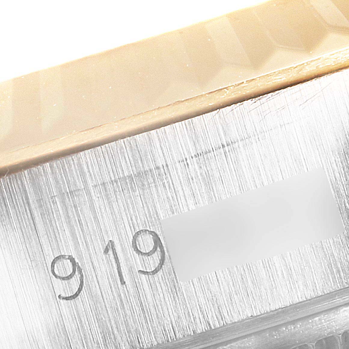 This is a close-up of the serial number inscribed on the case of a Rolex Datejust 69173 Women
s Steel and Gold (two tone) Champagne Dial 69173 Women
s Steel and Gold (two tone) Champagne Dial watch.