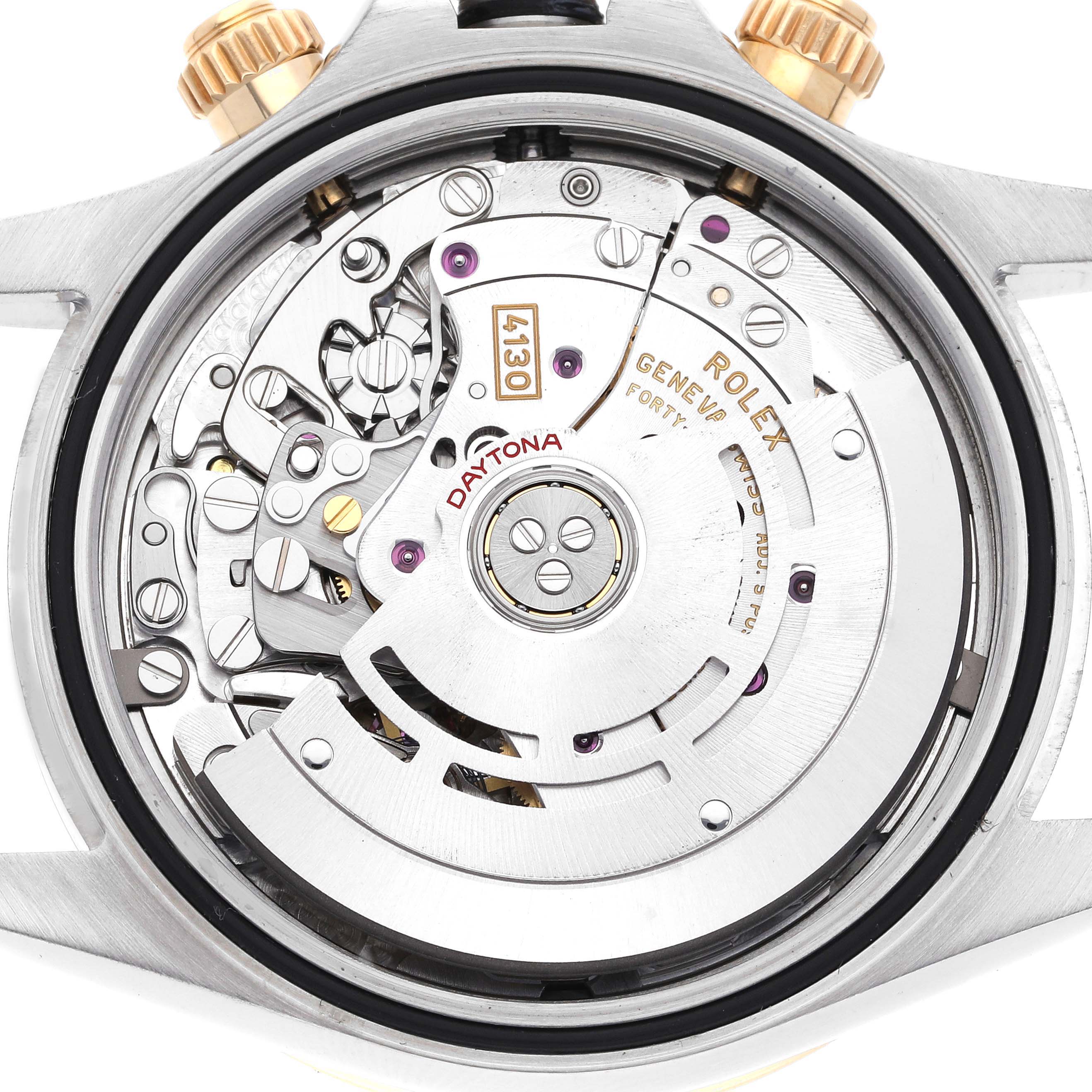 This is an image of the back view, showcasing the internal mechanism of a Rolex Daytona 116503 Men's Steel and Gold (two tone) Champagne Dial 116503 Men's Steel and Gold (two tone) Champagne Dial watch.