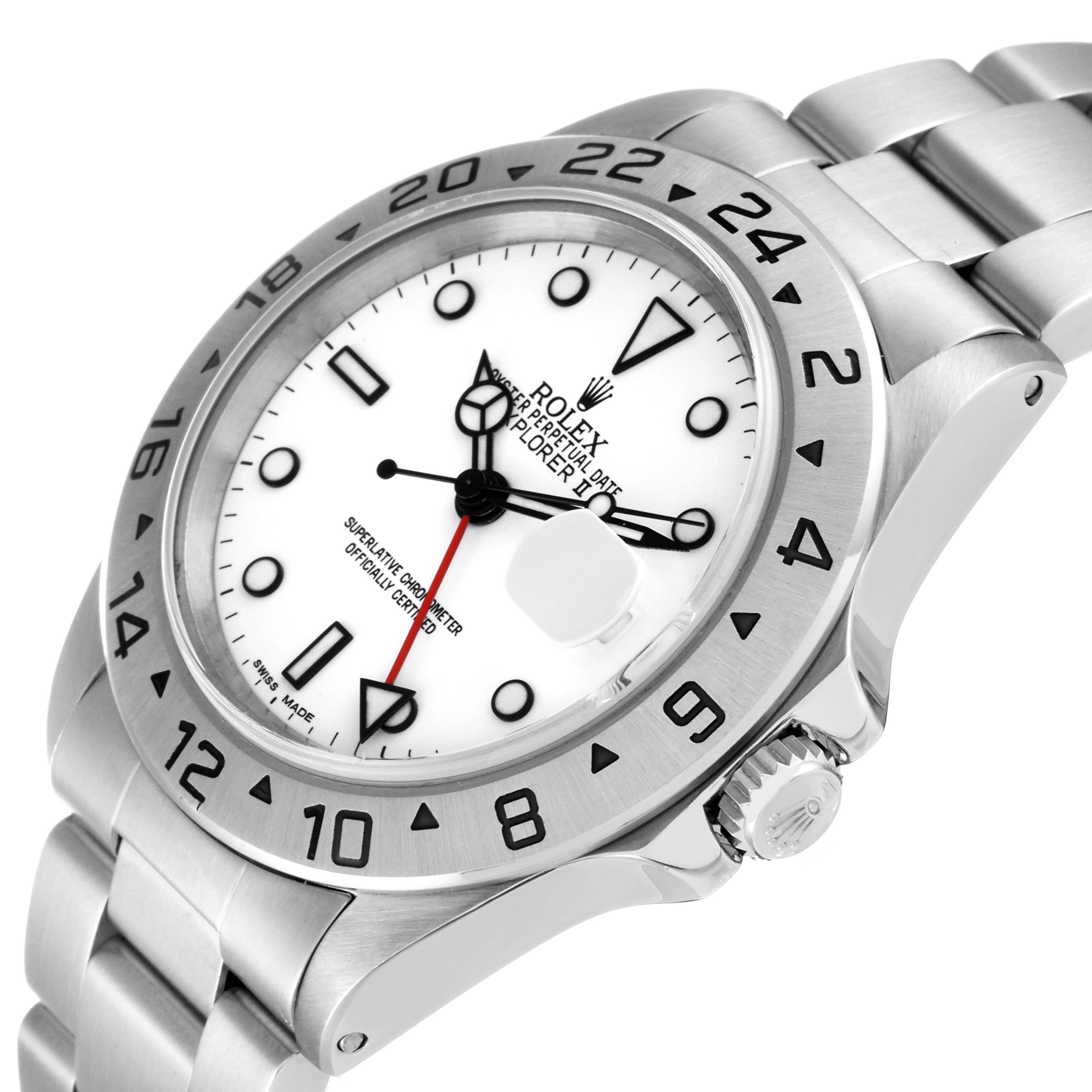 This image shows a Rolex Explorer 16570 Men
s Stainless Steel White Dial 16570 Men
s Stainless Steel White Dial watch, angled to display its face, bezel, case, and bracelet.
