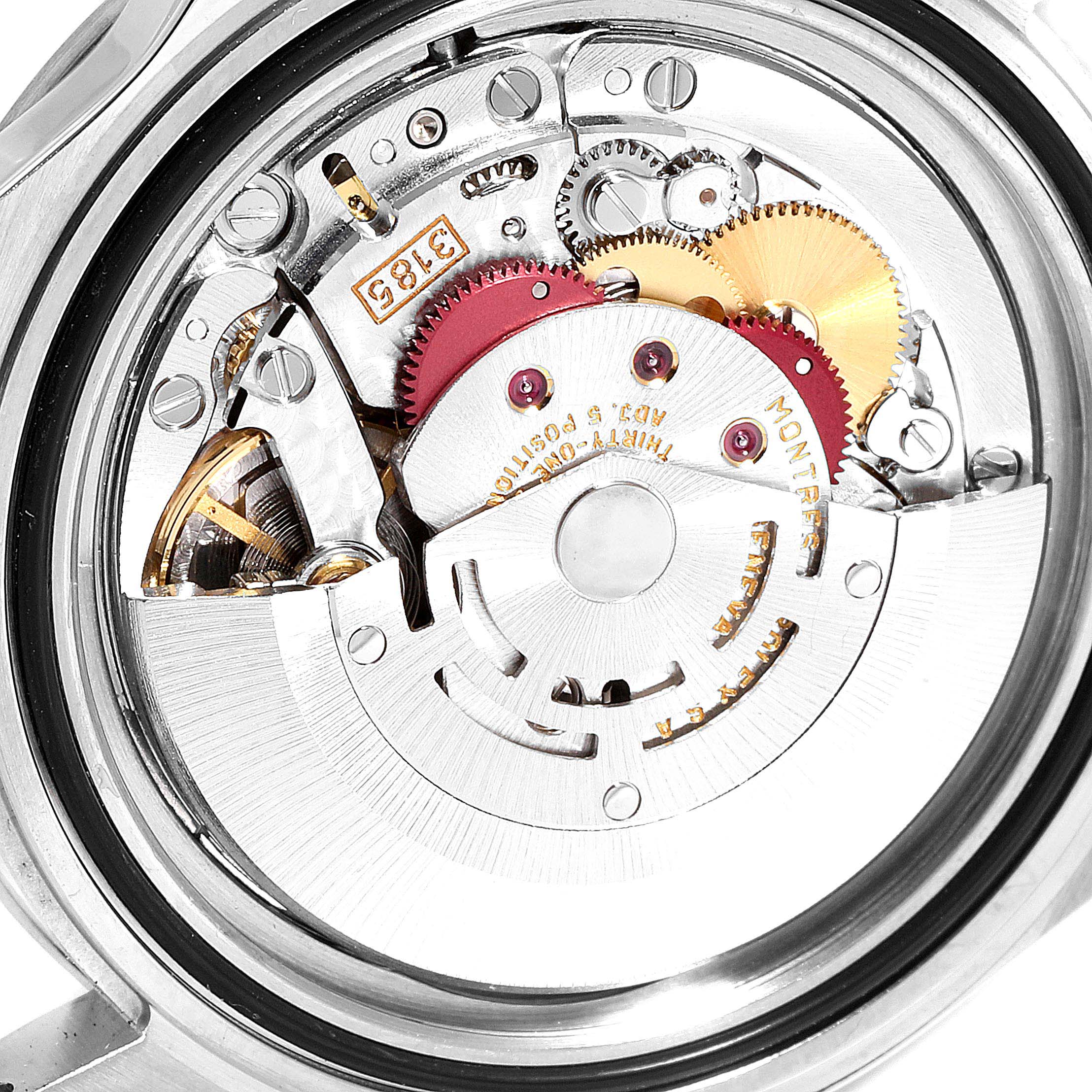 The image shows the internal mechanical movement of a Rolex Explorer 16570 Men
s Stainless Steel Black Dial 16570 Men
s Stainless Steel Black Dial watch from a close-up, top-down angle.