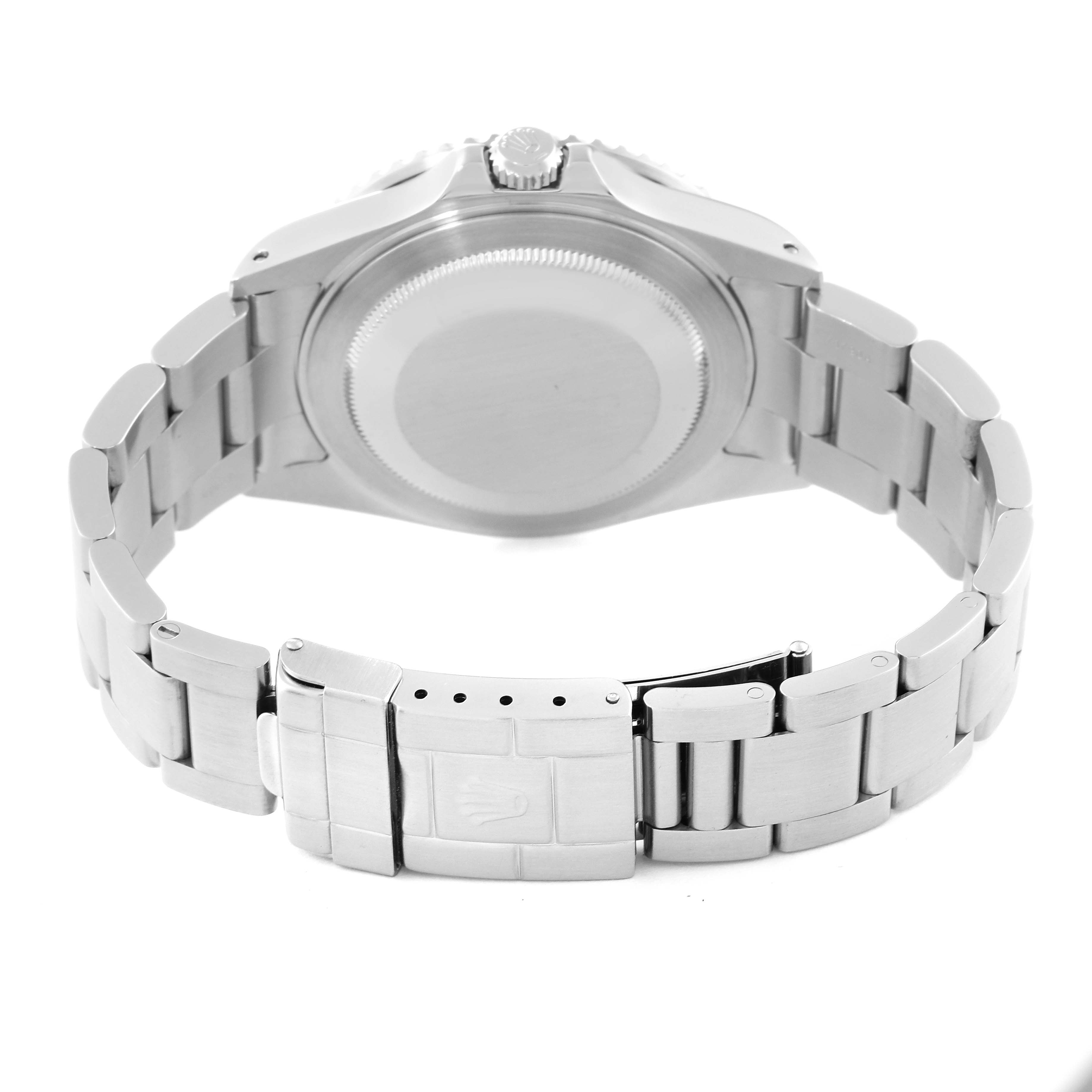 This image shows the back view of the Rolex GMT-Master 16710 Men's Stainless Steel Black Dial 16710 Men's Stainless Steel Black Dial watch, highlighting its bracelet and clasp.