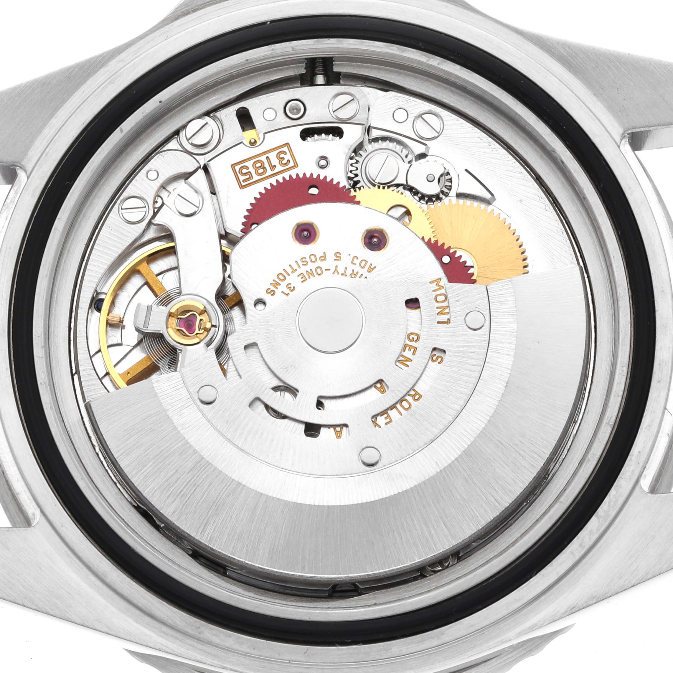 The image shows a close-up view of the movement mechanism of the Rolex GMT-Master 16710 Men's Stainless Steel Black Dial 16710 Men's Stainless Steel Black Dial watch.