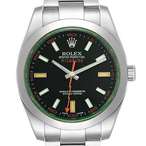 Photo of Rolex Milgauss Black Dial Green Crystal Mens Watch 116400GV Box Card