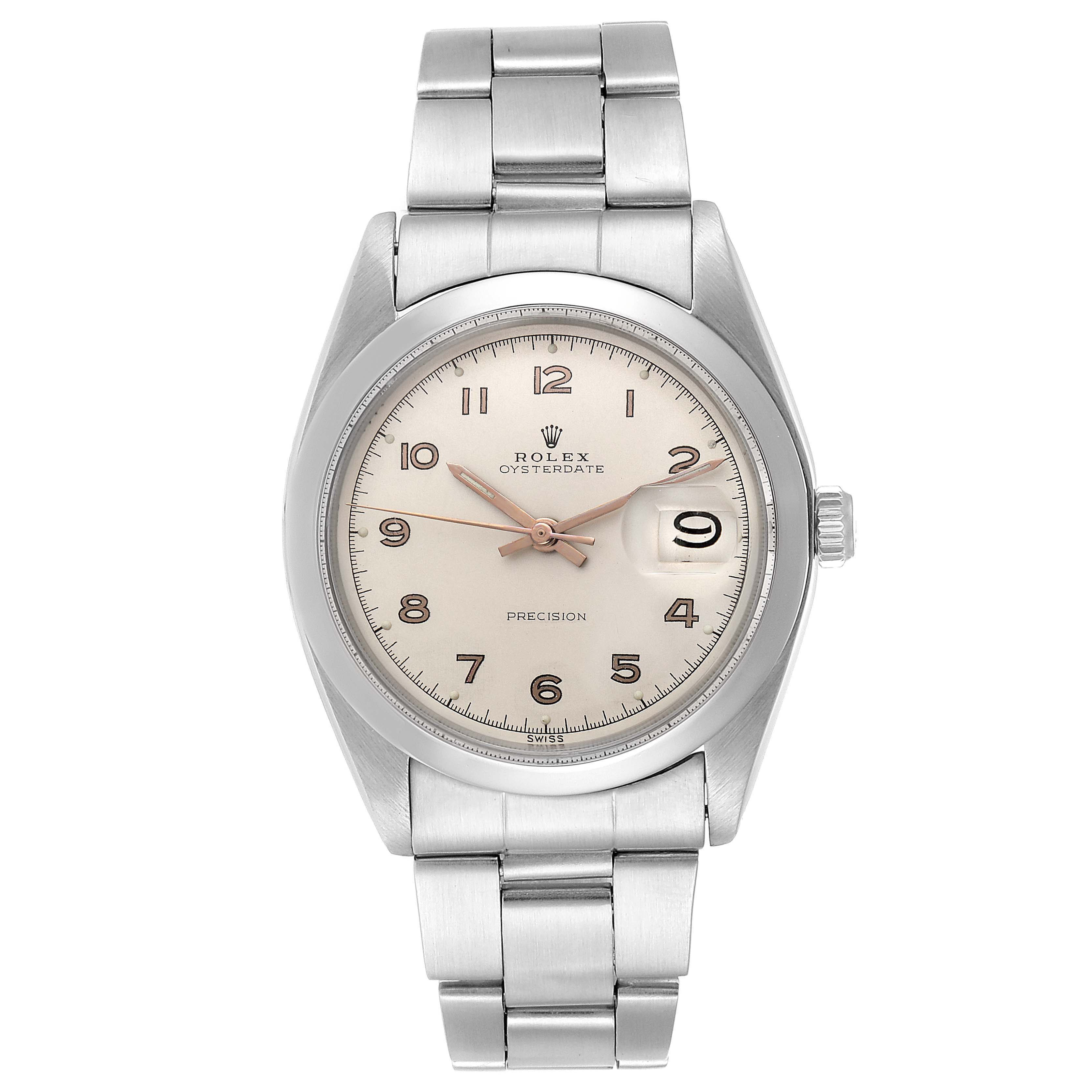 The image shows a front view of a Rolex Vintage Collection 6694 Men's Stainless Steel Silver Dial 6694 Men's Stainless Steel Silver Dial watch, displaying its dial, case, and bracelet.