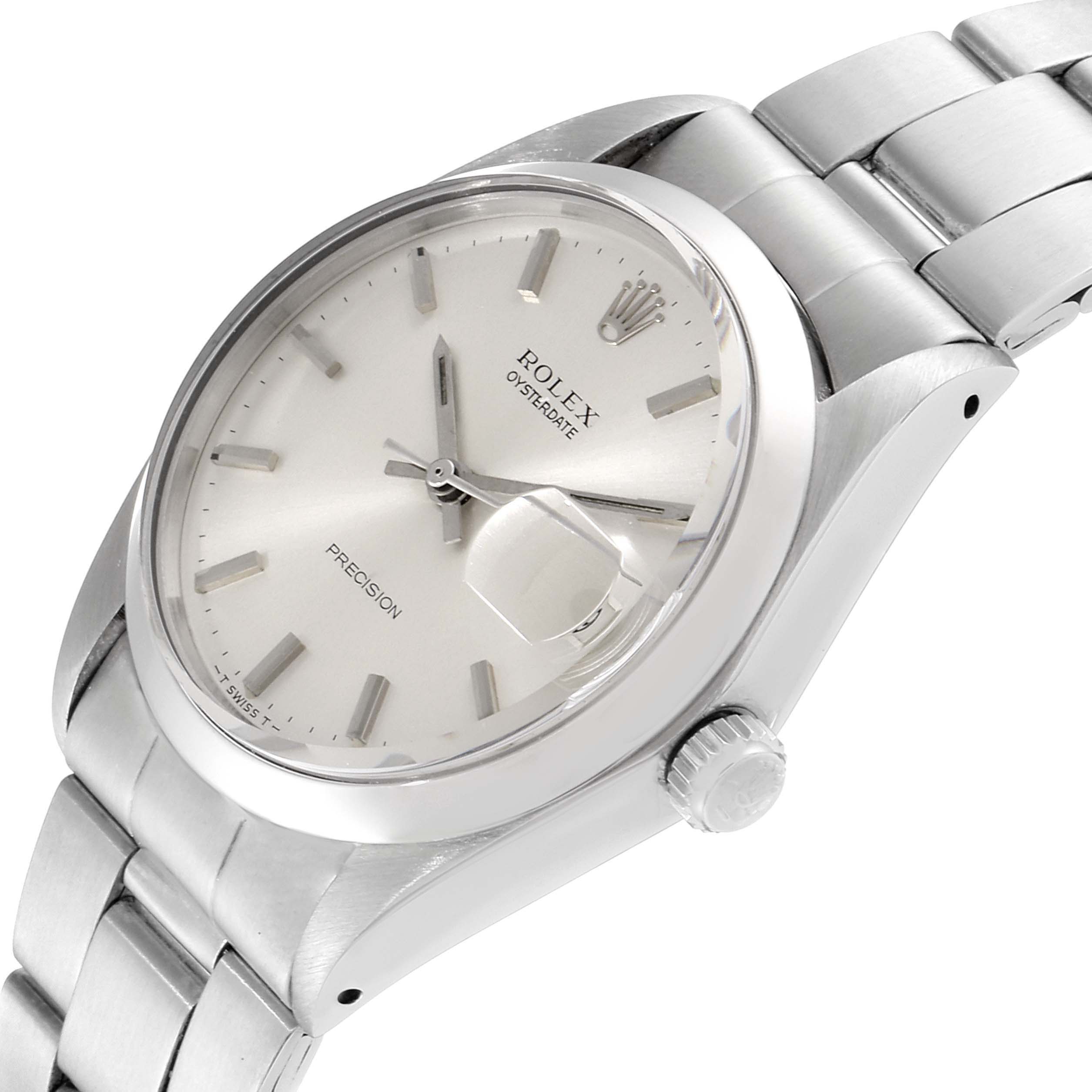 The image shows the dial, bezel, crown, and bracelet of a Vintage Collection Rolex Oysterdate watch at an angled view.