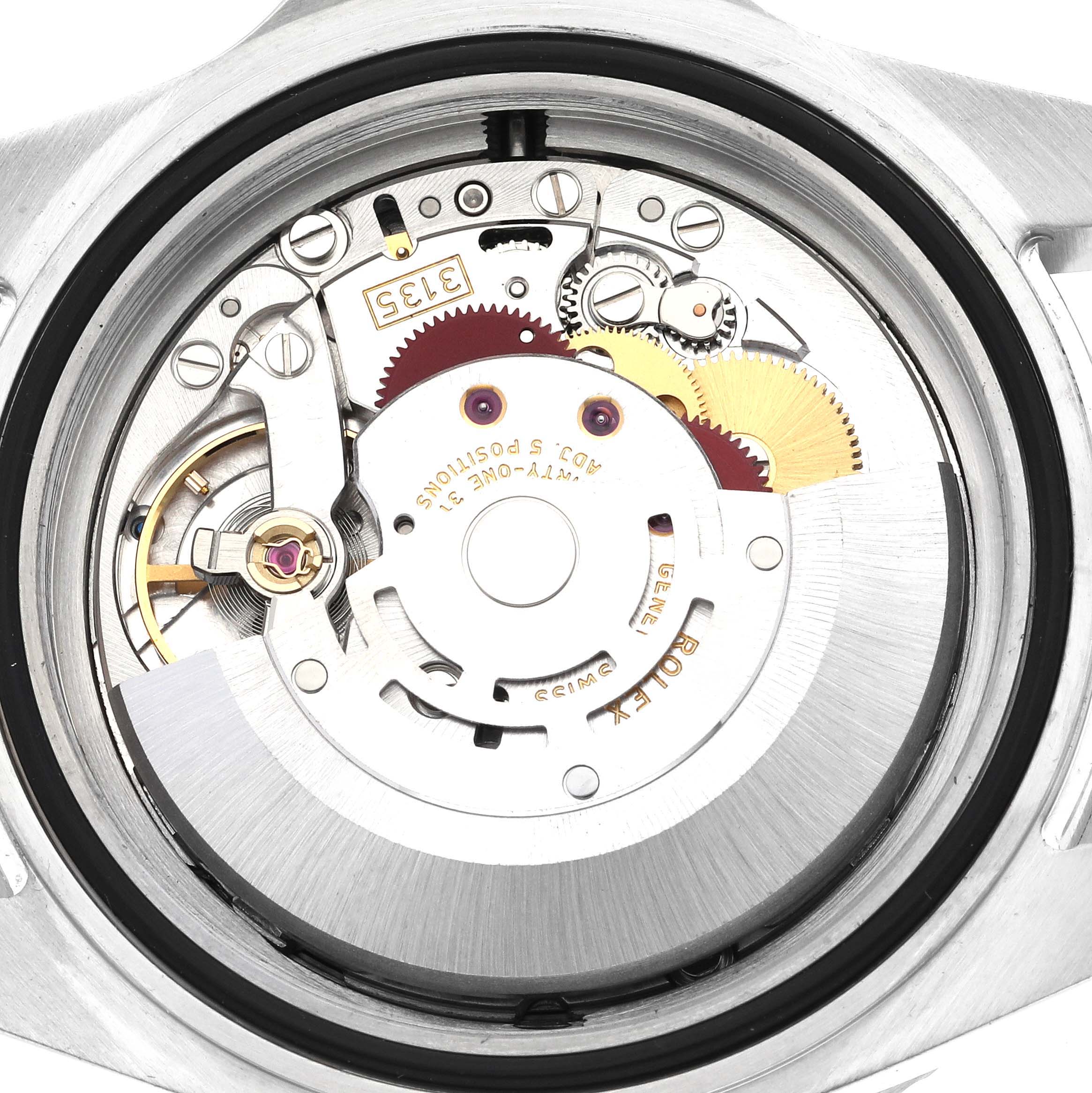 This image shows the movement mechanism from the back of a Rolex Sea-Dweller 16600 Men
s Stainless Steel Black Dial 16600 Men
s Stainless Steel Black Dial watch.