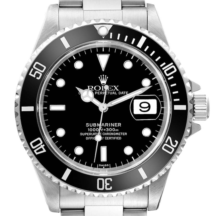 Rolex Submariner Date Black Dial Steel Mens Watch 16610 Box Papers SwissWatchExpo