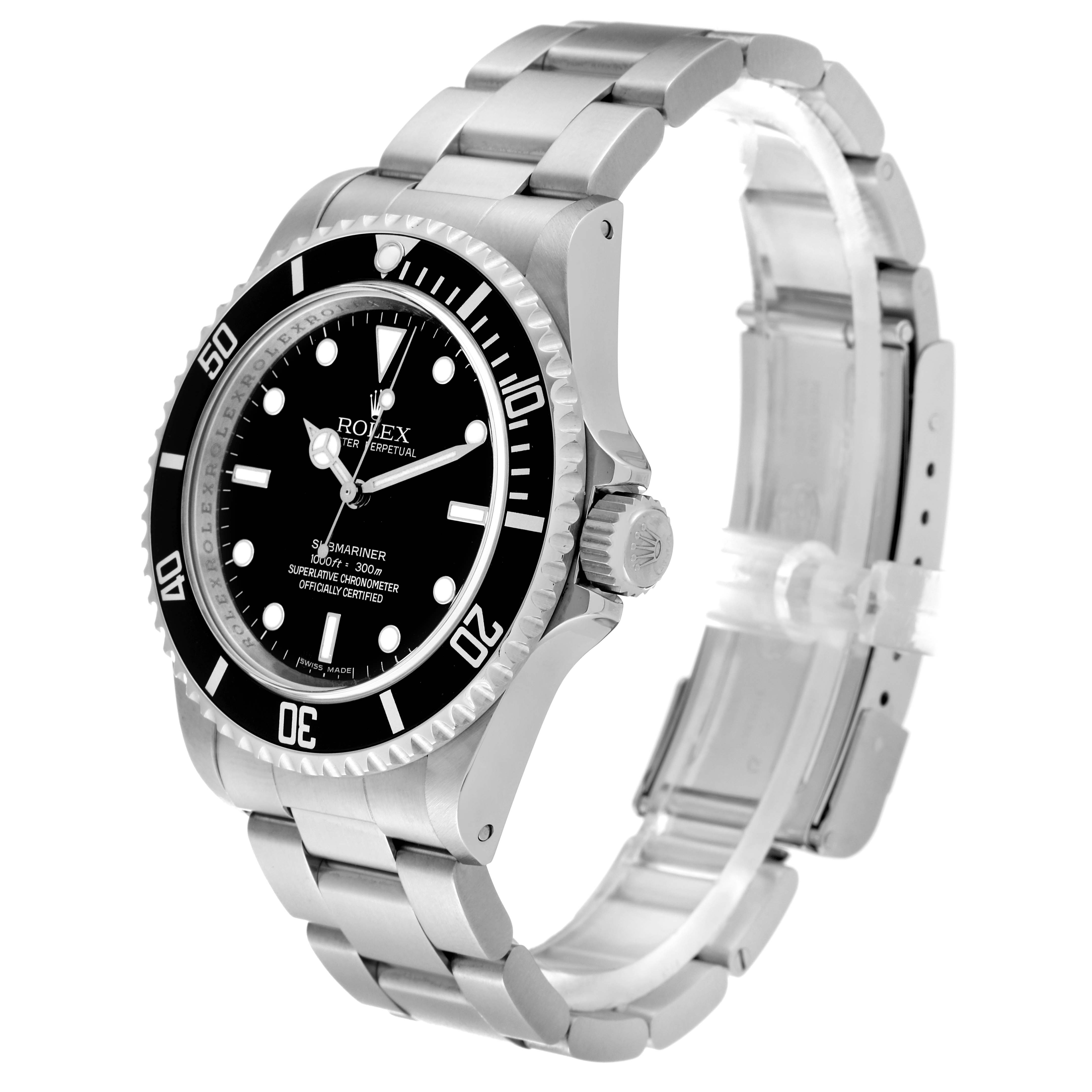The image shows a Rolex Submariner 14060M Men
s Stainless Steel Black Dial 14060M Men
s Stainless Steel Black Dial watch angled from the front-right, displaying the dial, bezel, crown, and bracelet.