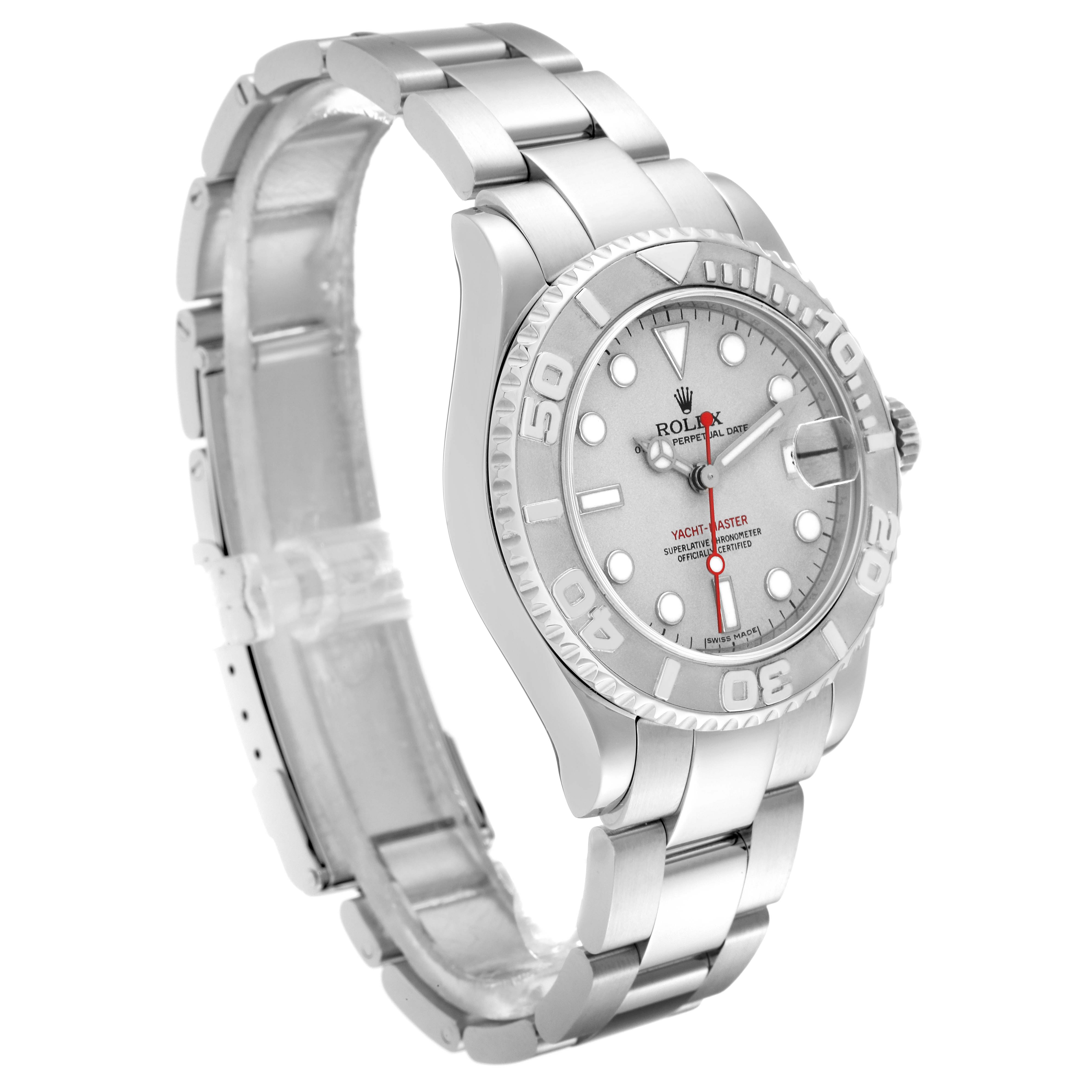 The Rolex Yacht-Master 168622 Men's Stainless Steel Silver Dial 168622 Men's Stainless Steel Silver Dial watch is shown at an angled front-left view, highlighting the dial and bracelet.