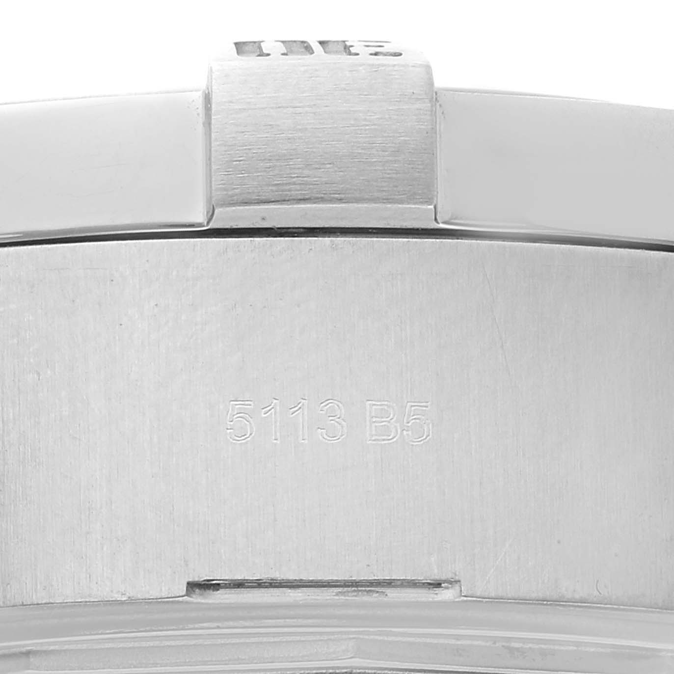 The image shows a close-up of the clasp and bracelet of a Breitling Avenger A17331 Men's Stainless Steel Black Dial A17331 Men's Stainless Steel Black Dial watch, with the model number "5113 B5" engraved.