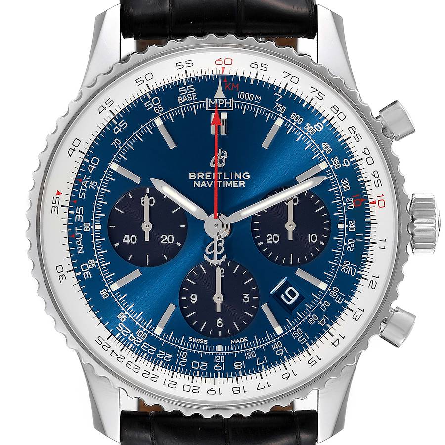 Breitling Navitimer 01 Blue Dial Limited Edition Steel Mens Watch AB0121 SwissWatchExpo
