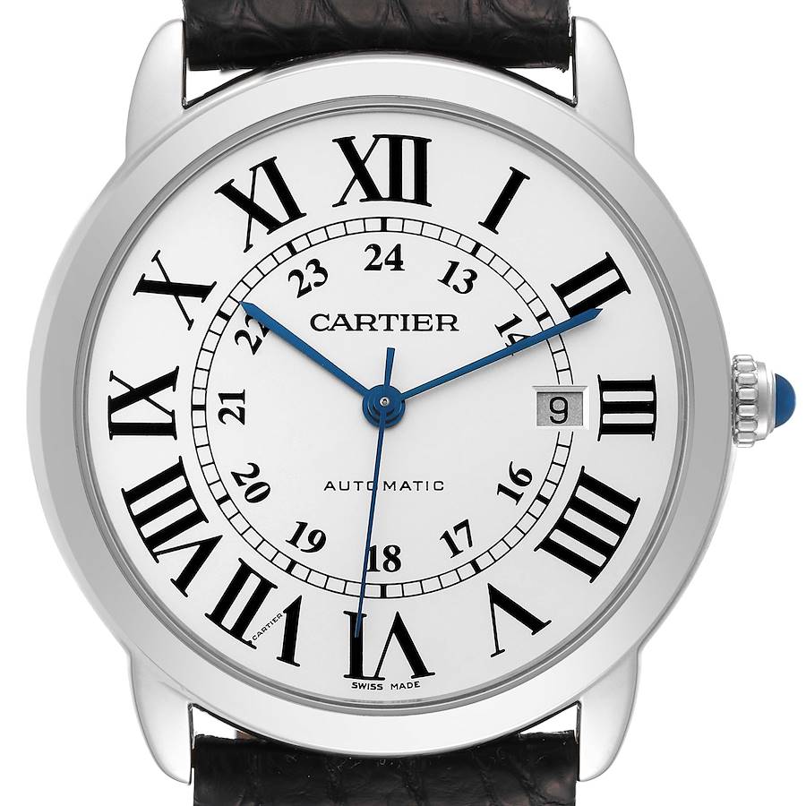 Cartier Ronde Solo XL Silver Dial Black Strap Mens Watch W6701010 SwissWatchExpo