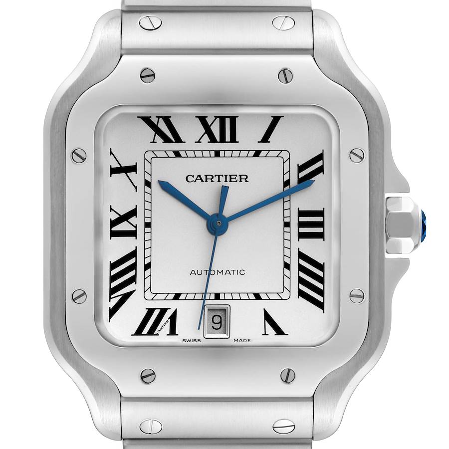 Cartier Santos Large Silver Dial Steel Mens Watch WSSA0018 SwissWatchExpo