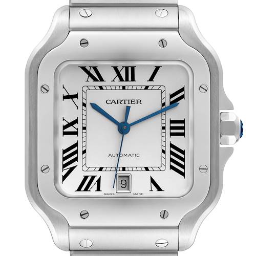 Photo of Cartier Santos Large Silver Dial Steel Mens Watch WSSA0018