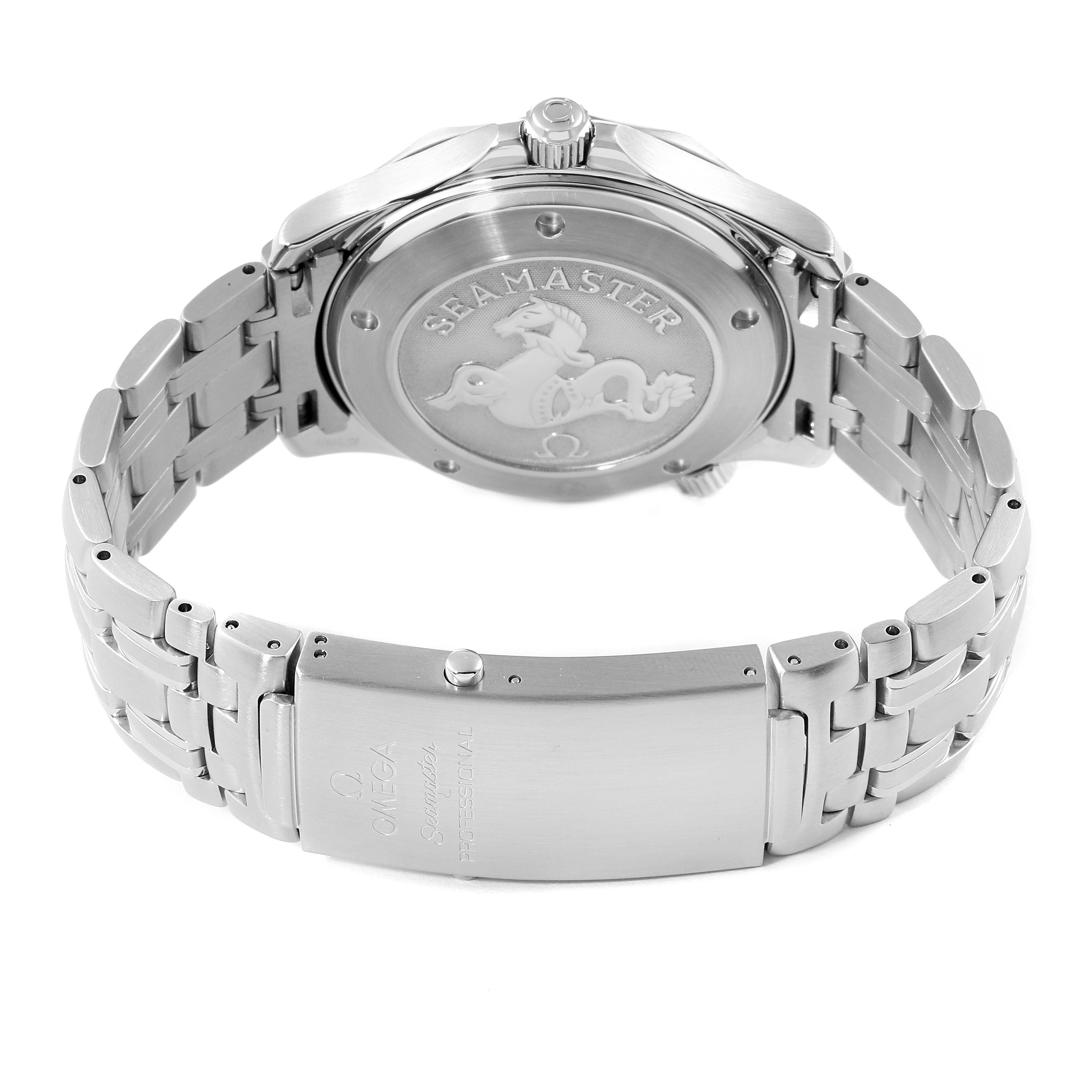 This image shows the back case and bracelet of an Omega Seamaster 212.30.41.20.01.002 Men's Stainless Steel Black Dial 212.30.41.20.01.002 Men's Stainless Steel Black Dial watch.