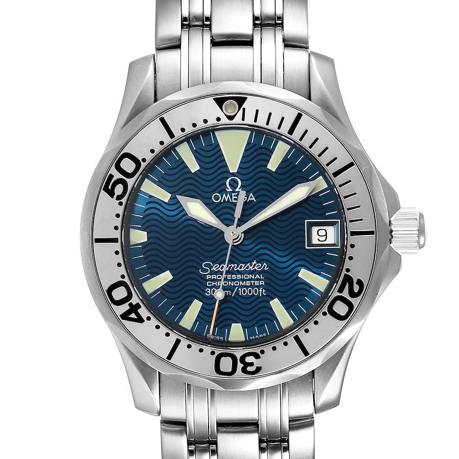 Omega Seamaster Midsize Steel Electric Blue Dial Watch 2554.80.00 SwissWatchExpo