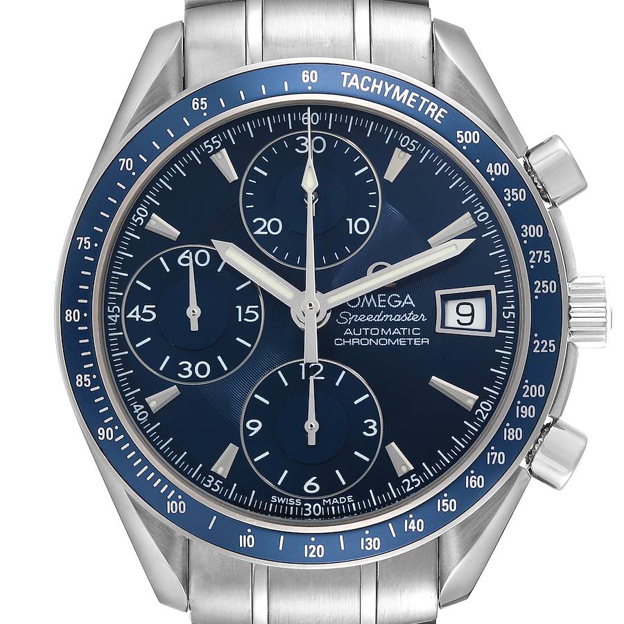 Omega Speedmaster Date Blue Dial Chronograph Mens Watch 3212.80.00 Box Card SwissWatchExpo
