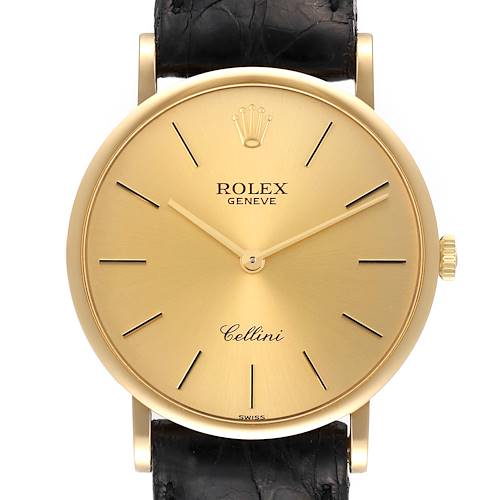 Photo of Rolex Cellini Classic 18k Yellow Gold Black Strap Mens Watch 5112