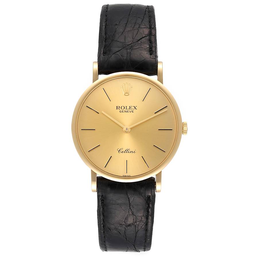 Rolex Cellini Classic 18k Yellow Gold Black Strap Mens Watch 5112