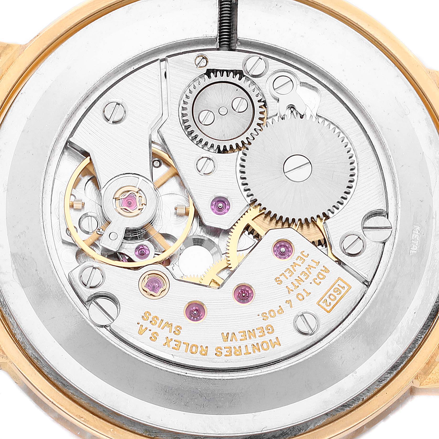 This image shows the internal movement mechanism of a Rolex Cellini 5112 Men's Yellow Gold Champagne Dial 5112 Men's Yellow Gold Champagne Dial watch.