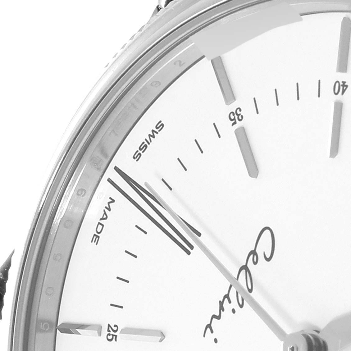 The image shows a close-up view of the dial on a Rolex Cellini 50509 Men's White Gold White Dial 50509 Men's White Gold White Dial watch, focusing on the hour markers and hands.