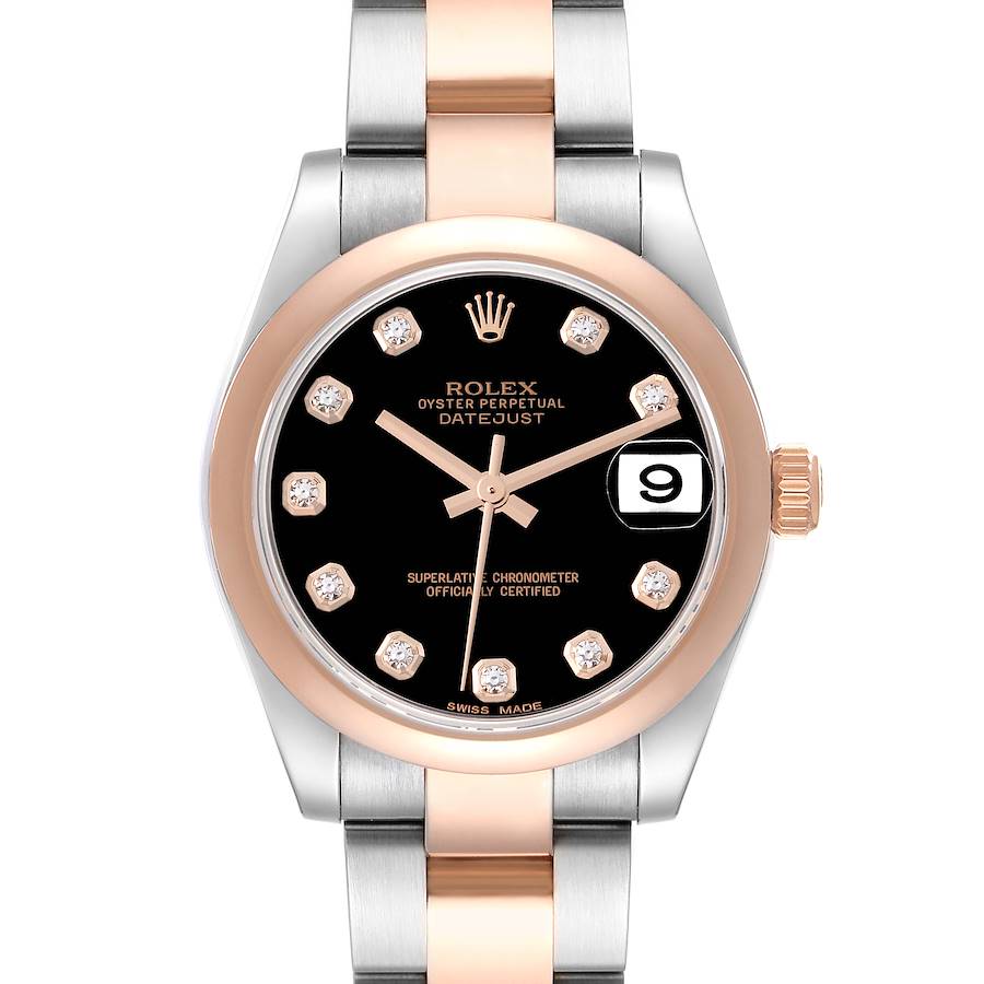 Rolex Datejust 31 Midsize Steel Rose Gold Black Diamond Dial Ladies Watch 178241 SwissWatchExpo