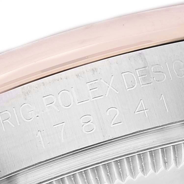 This image shows a close-up of the side engraving on a mid-size Rolex watch, featuring the model number 178241.