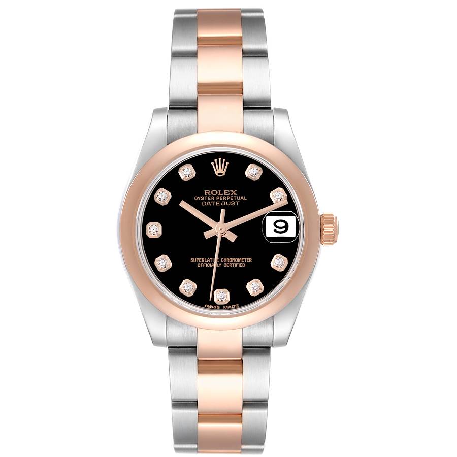 Rolex Datejust 31 Midsize Steel Rose Gold Black Diamond Dial Ladies Watch 178241