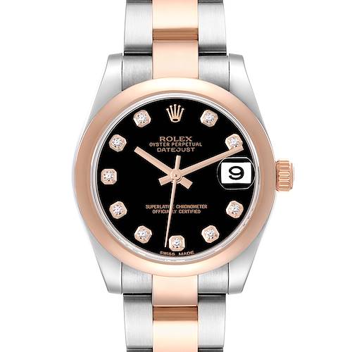 Photo of Rolex Datejust 31 Midsize Steel Rose Gold Black Diamond Dial Ladies Watch 178241