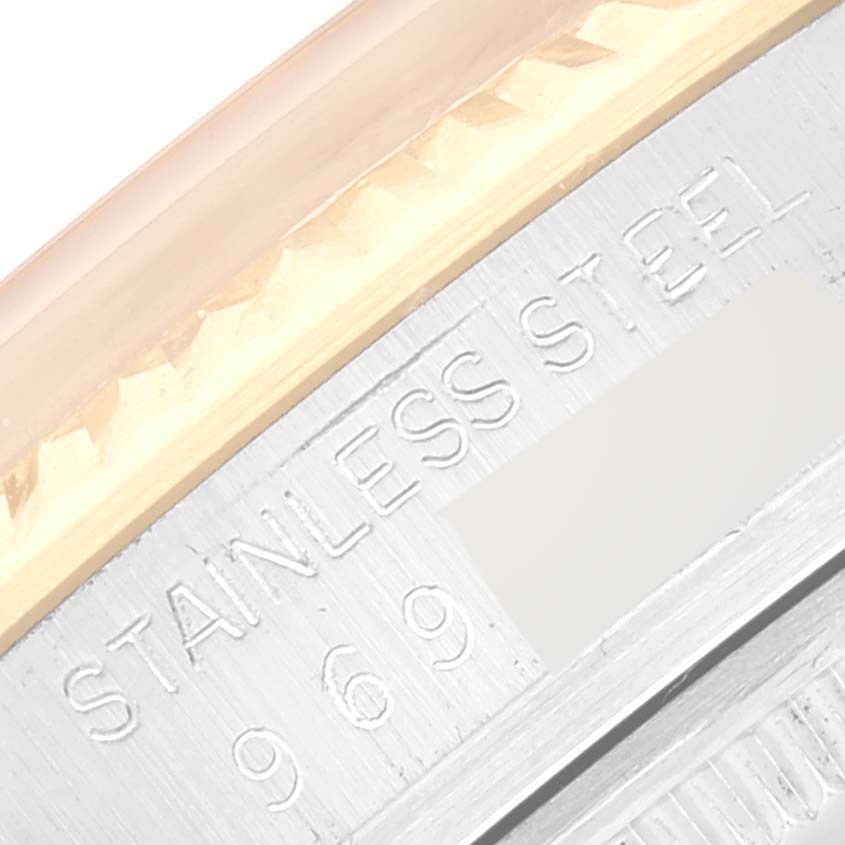 This close-up image shows the stainless steel casing and part of the bezel of the Rolex Vintage Collection 16013 Men's Steel and Gold (two tone) Champagne Dial 16013 Men's Steel and Gold (two tone) Champagne Dial watch.