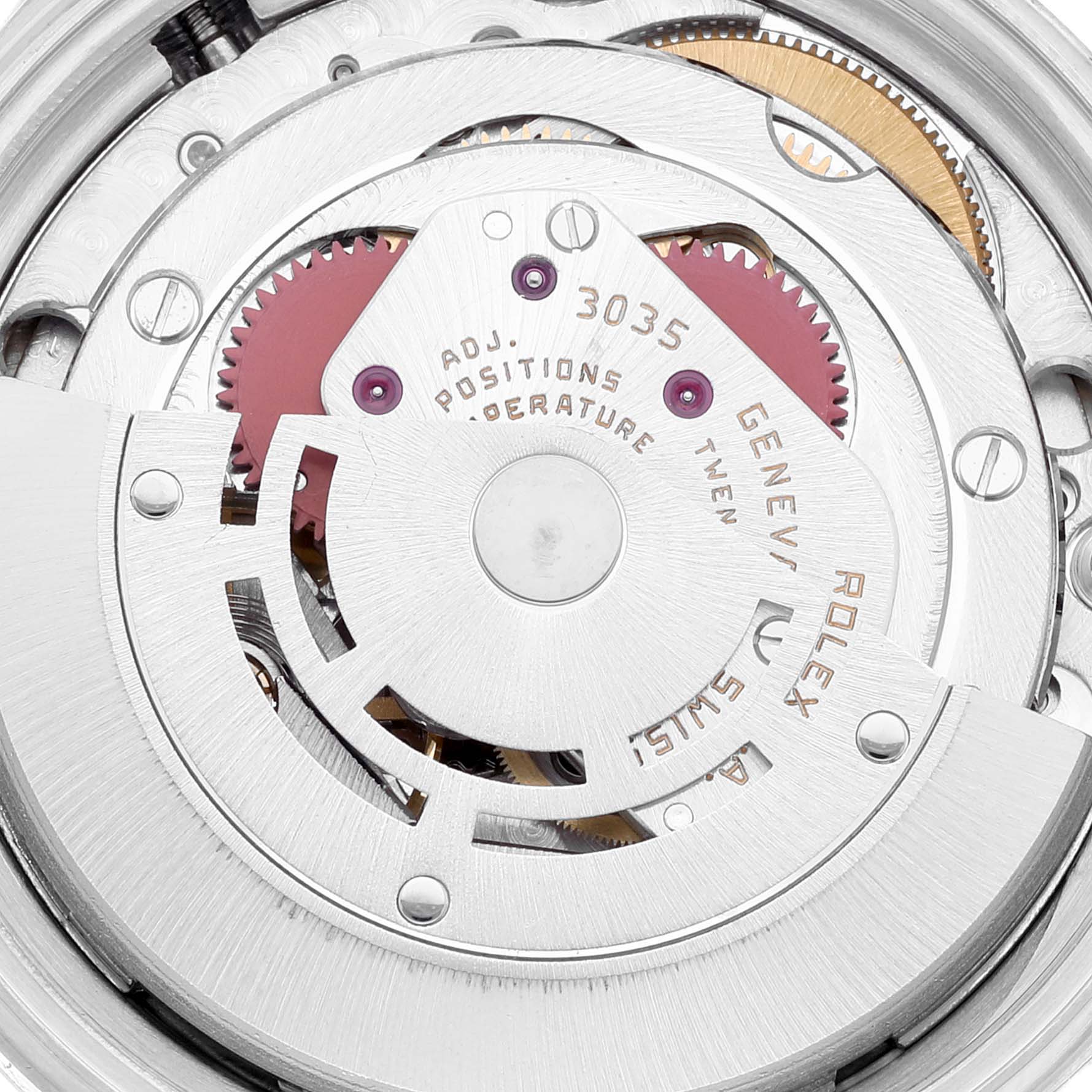 This image shows the inner mechanical movement of a Vintage Collection Rolex watch, specifically the 3035 caliber.