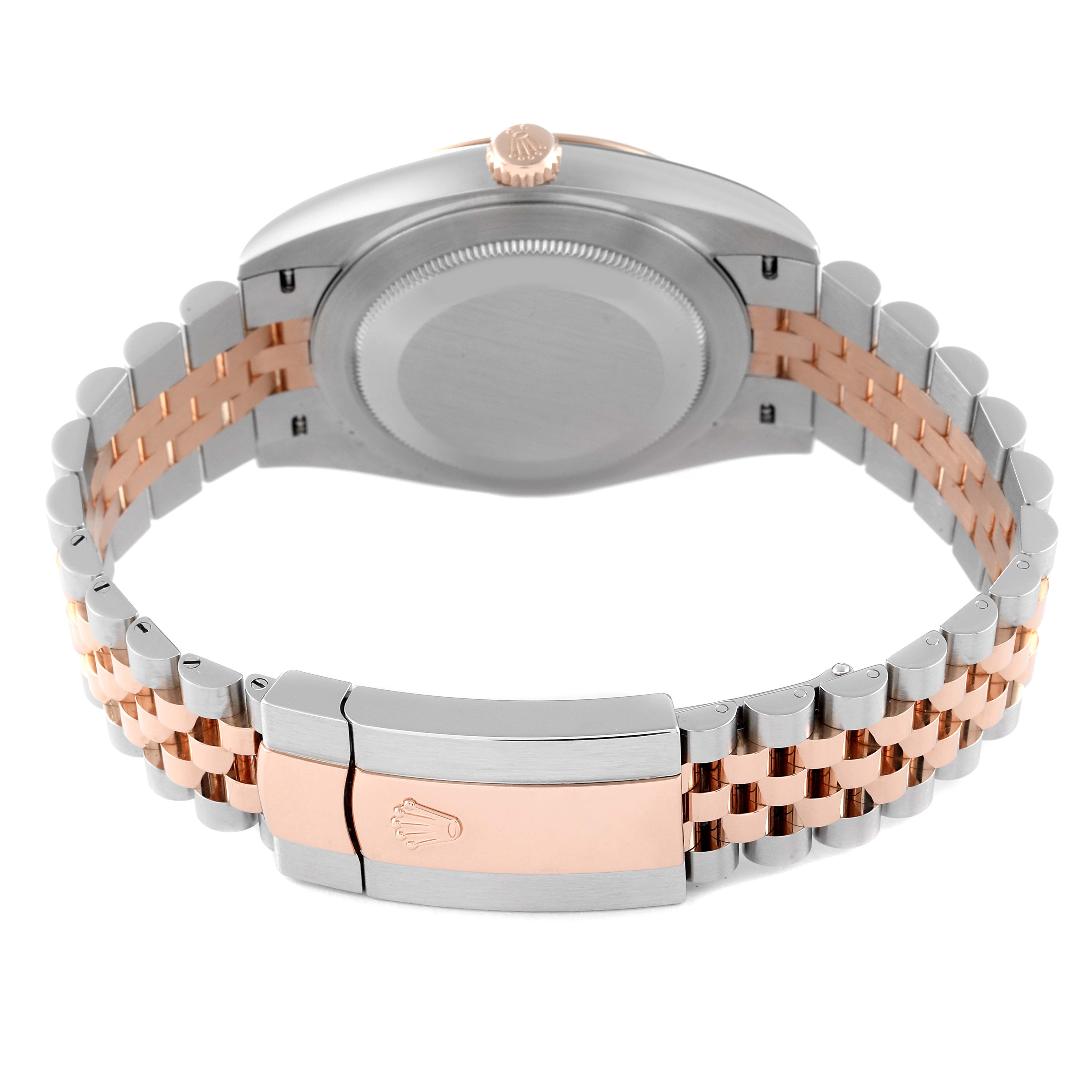 This image shows the back view of a Rolex Datejust 41 126331 Men's Steel and Gold (two tone) Grey Dial 126331 Men's Steel and Gold (two tone) Grey Dial, highlighting the clasp and bracelet.