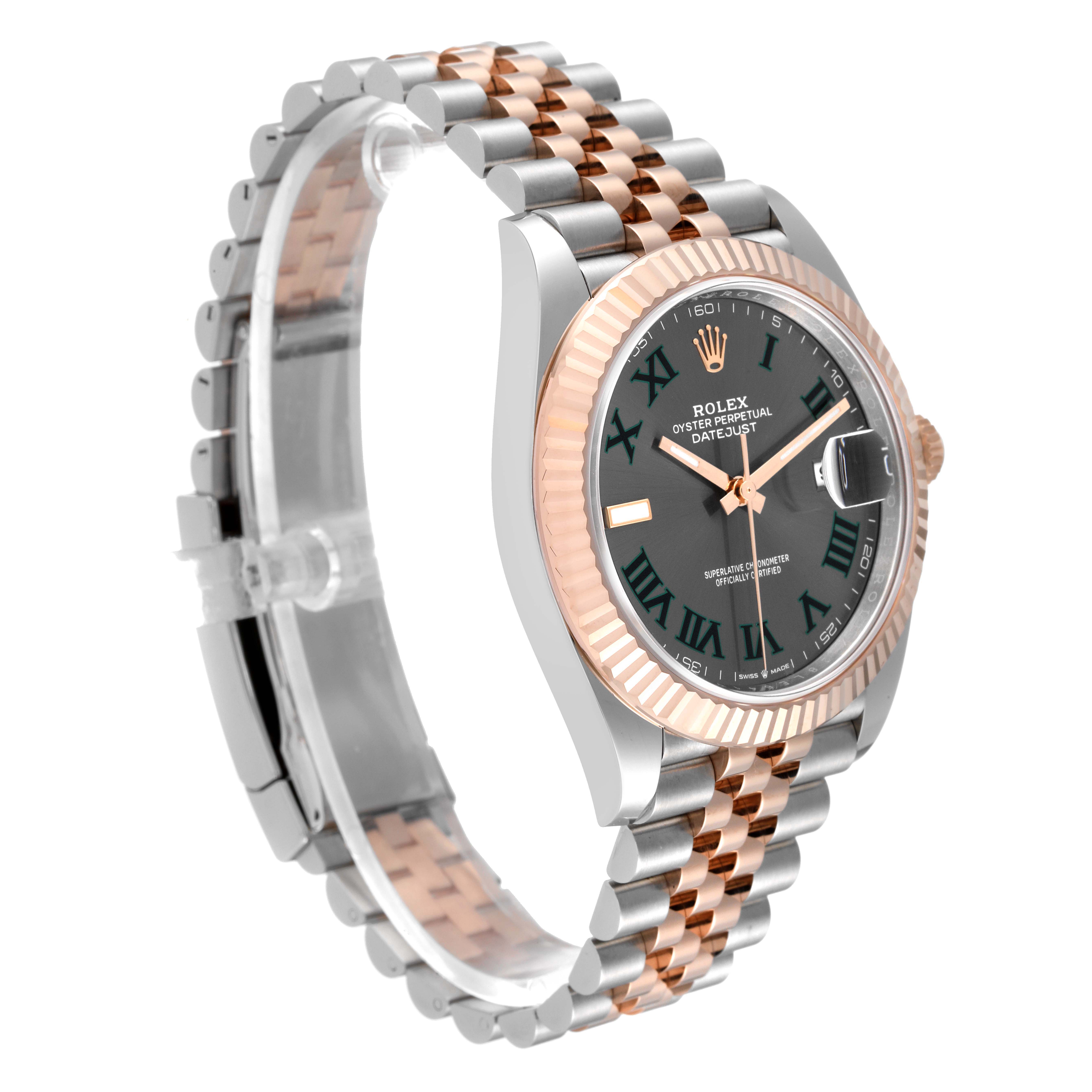 The image shows a Rolex Datejust 41 126331 Men's Steel and Gold (two tone) Grey Dial 126331 Men's Steel and Gold (two tone) Grey Dial watch at a 3/4 angle, highlighting its face, bezel, and two-tone bracelet.