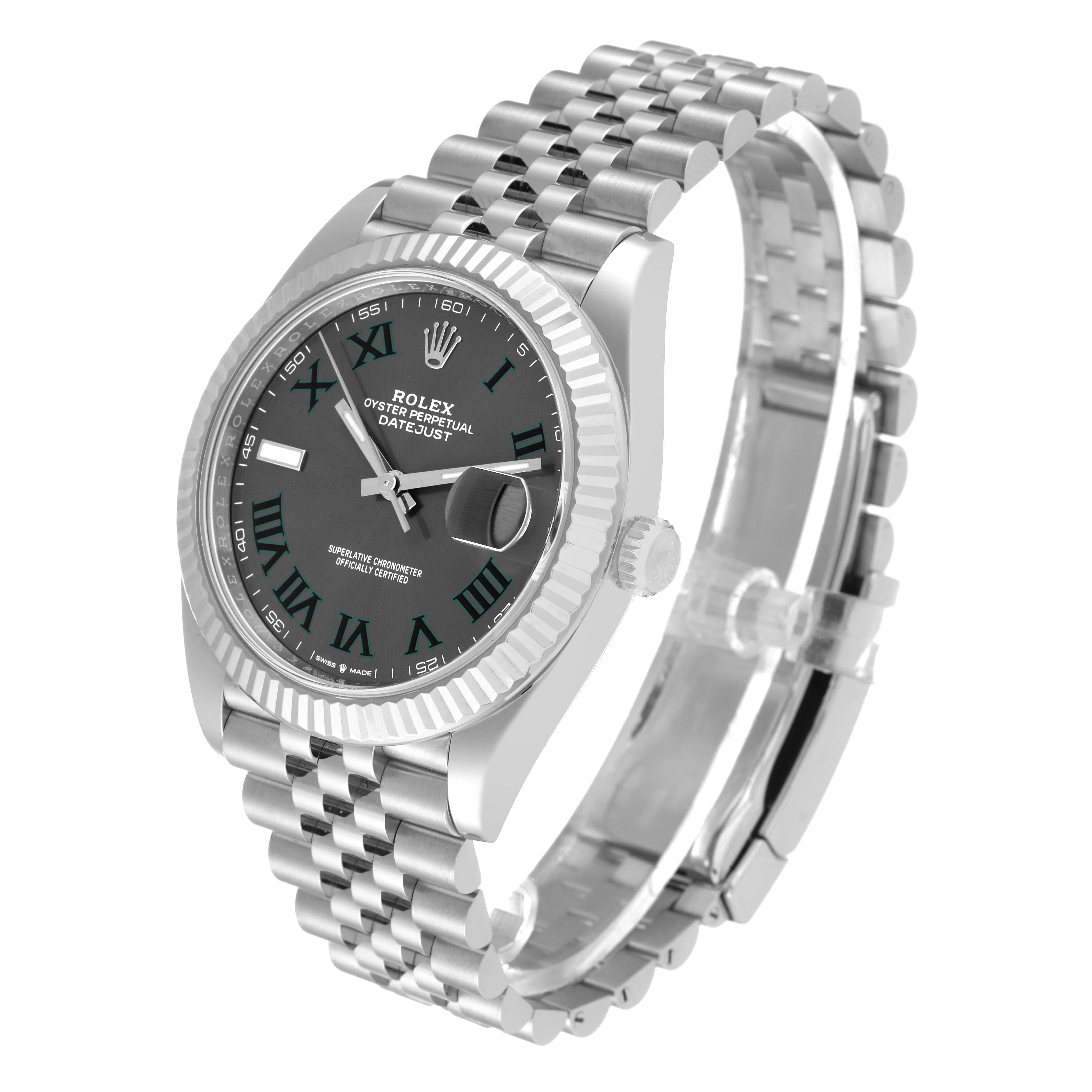 The image shows a Rolex Datejust 41 126334 Men's Stainless Steel Grey Dial 126334 Men's Stainless Steel Grey Dial watch at a slight angle displaying the dial, bezel, crown, and bracelet.